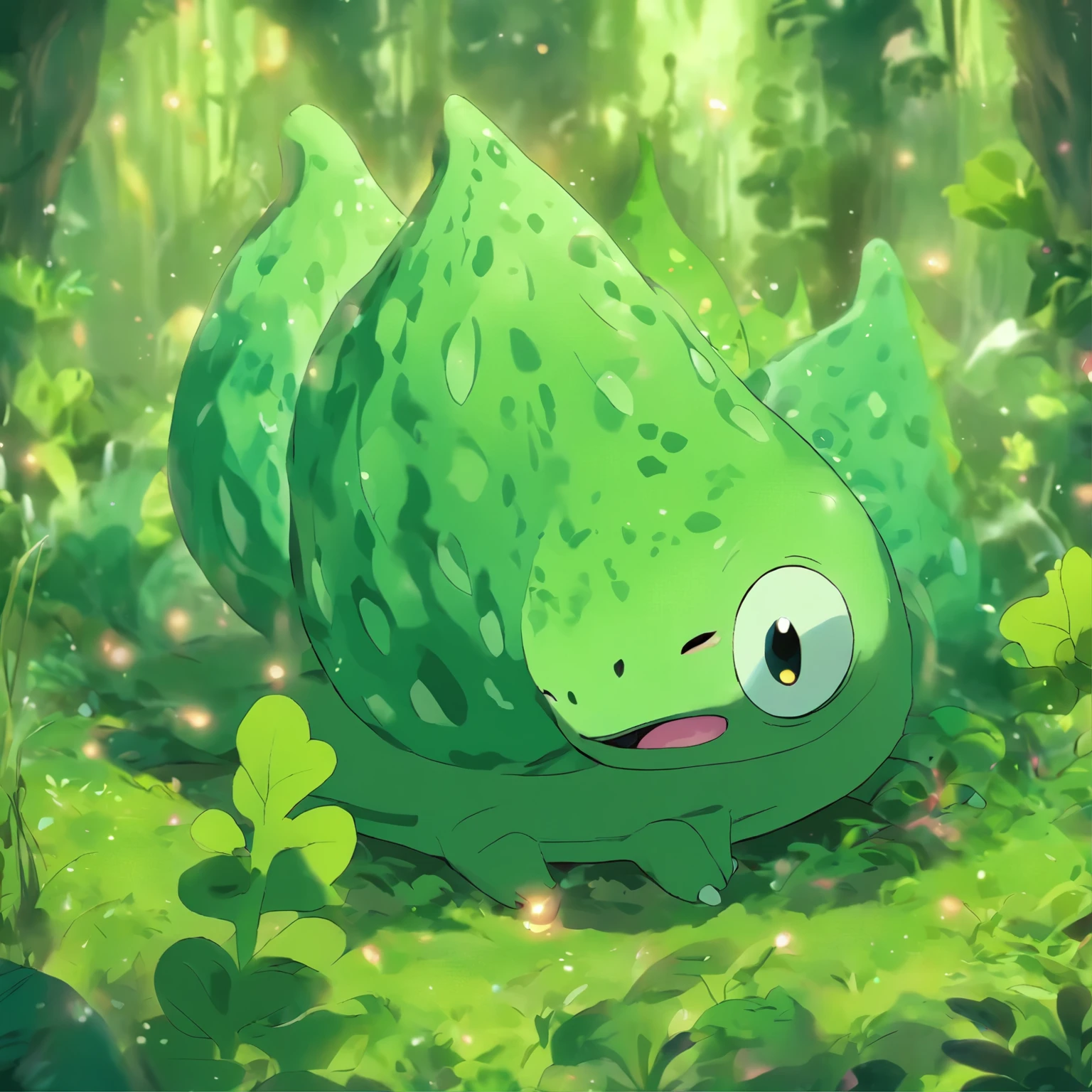 a close up of a green slug on a leafy surface, a macro photograph by Shigeru Aoki, flickr, art nouveau, fluffy green belly, a plant monster, cute little creature, nudibranch, polychaeta, sea creature, plant monster, cute creature, vicious snapping alligator plant, alien plant, cute forest creature, curved horned dragon!, adorable glowing creature