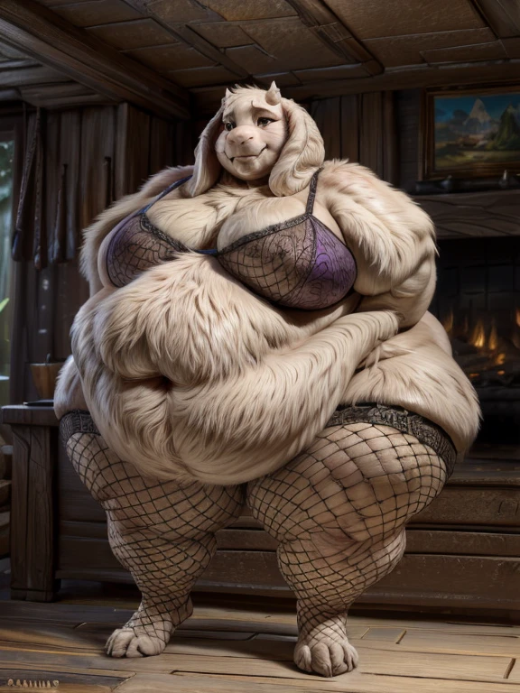 (masterpiece, best quality, a tall impossibly obese anthro toriel standing in a living room holding a pie, wearing lingerie, wearing fishnets, fishnet leggins, (seductive), purple lingerie, fat arms, fat legs, hyper fat, hyper belly, (gigantic belly), huge belly, big belly, flabby belly, flabby, massive belly, fat rolls, belly rolls, incredibly obese, furry, enormous, smiling, fat face, fat cheeks, plump cheeks, chubby face, double chin, huge legs, massive arms, fat arms, fat legs, undertale, toriel, (wide hips, bottom-heavy, huge thighs, huge ass,) goat,:1.3), crisp vibrant detailed soft painterly digital art, volumetric lighting, natural lighting, realistic lighting, vibrant colors, crisp oil painting, painterly realism, depth of field, subtle soft details, vivid, fresh, striking, by chunie, by darkgem, by honovy, by zaush, by anhes, by puinkey, by caraid, by dagasi, by taranfiddler, by atey ghailan, by MilletGustave, by Curbet, Charlie Bowater, lol art