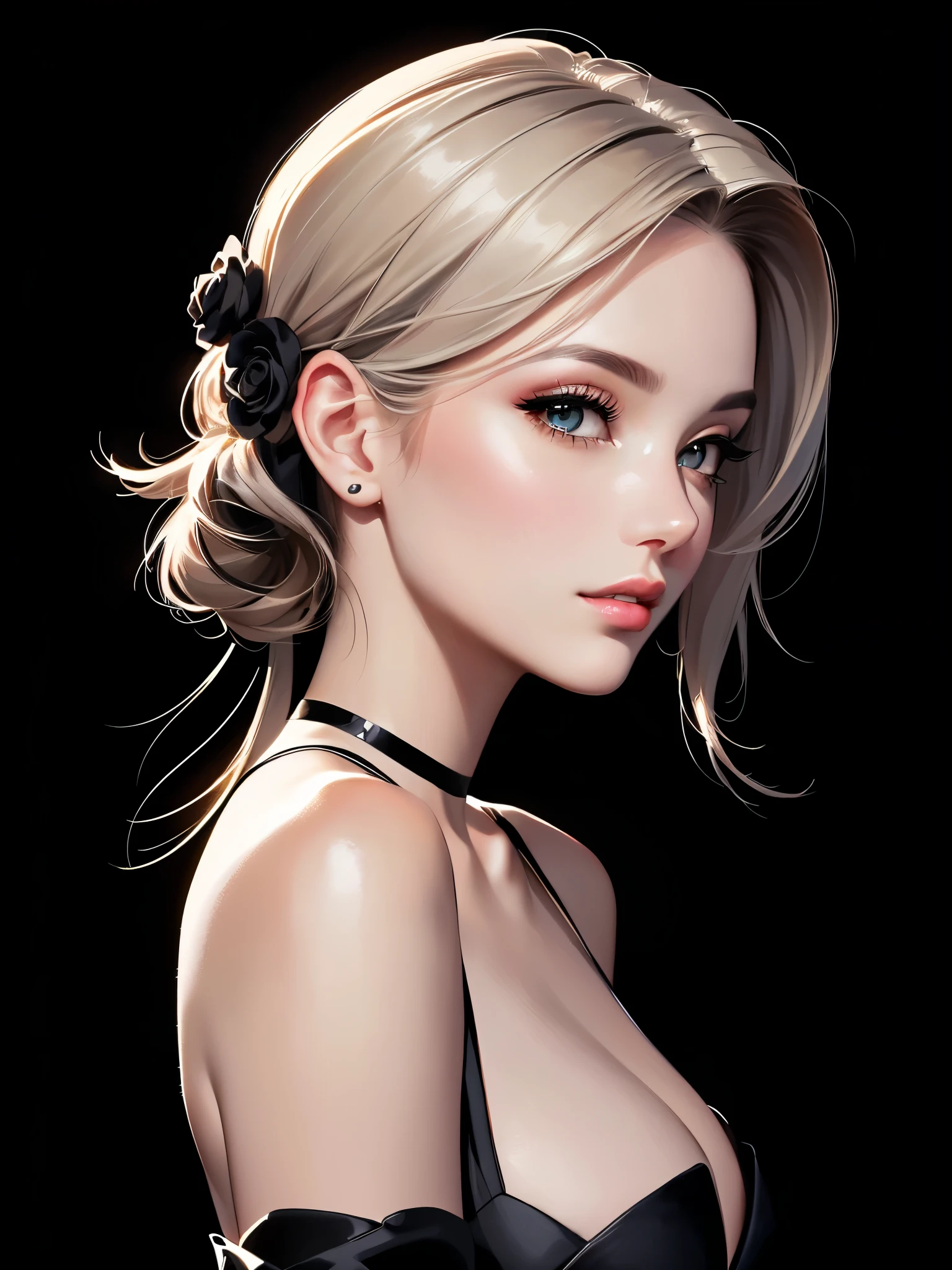 Close-up of a woman with a black background and a black, Elegant digital art, In the style of digital illustration, Elegant digital painting, Digital Paintingのスタイルで, # The best digital paintings ever, #The best digital paintings ever, StyleDigital Painting, Portrait of Emma Watson, Gorgeous Digital Painting, Digital cartoon painting art, Digital Painting