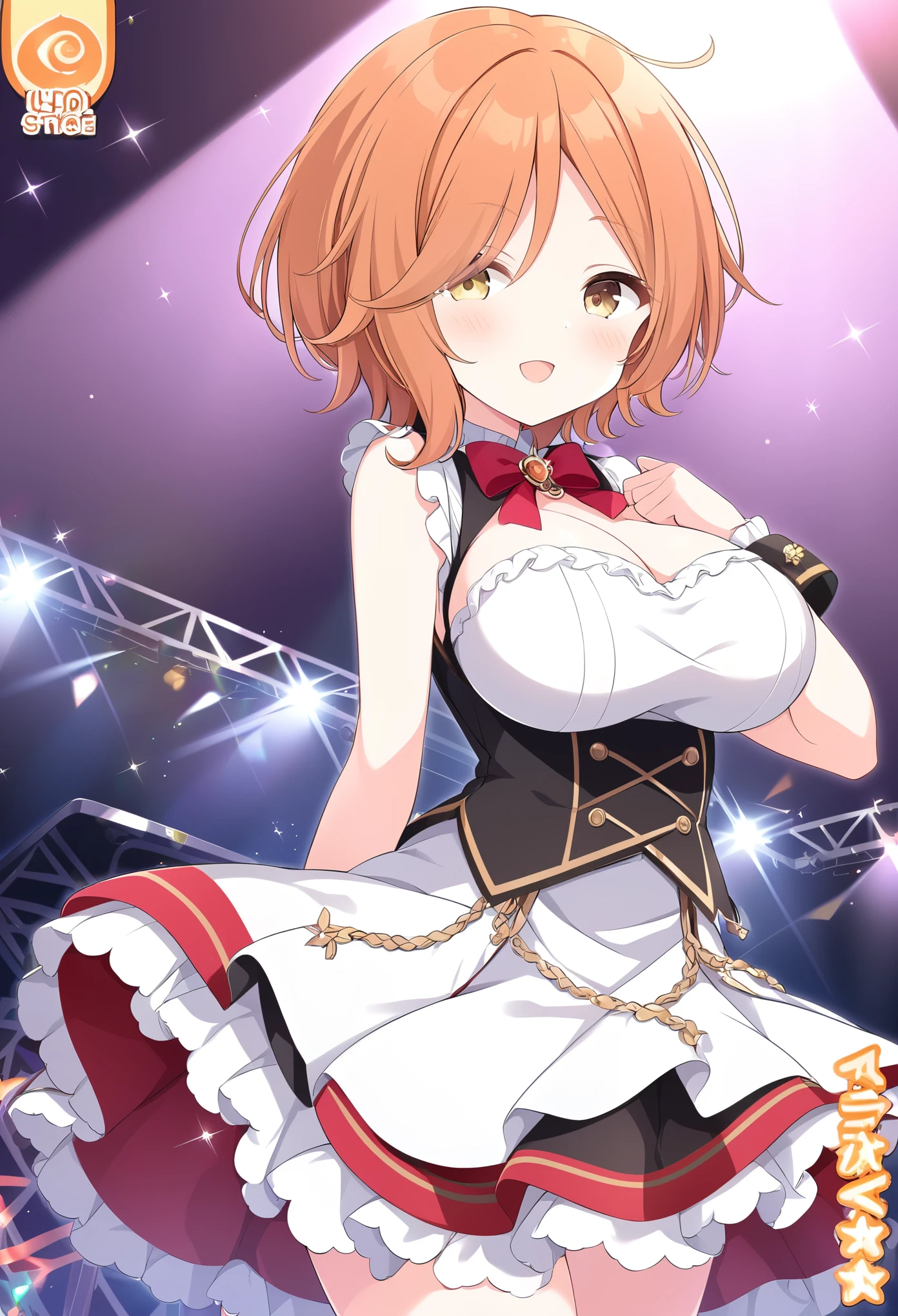 YOSHINAGAWAKANA, ORANGE HAIR, BROWN HAIR, SHORT HAIR, YELLOW EYES, BROWN EYES,, large breasts,, Live Stage, solo