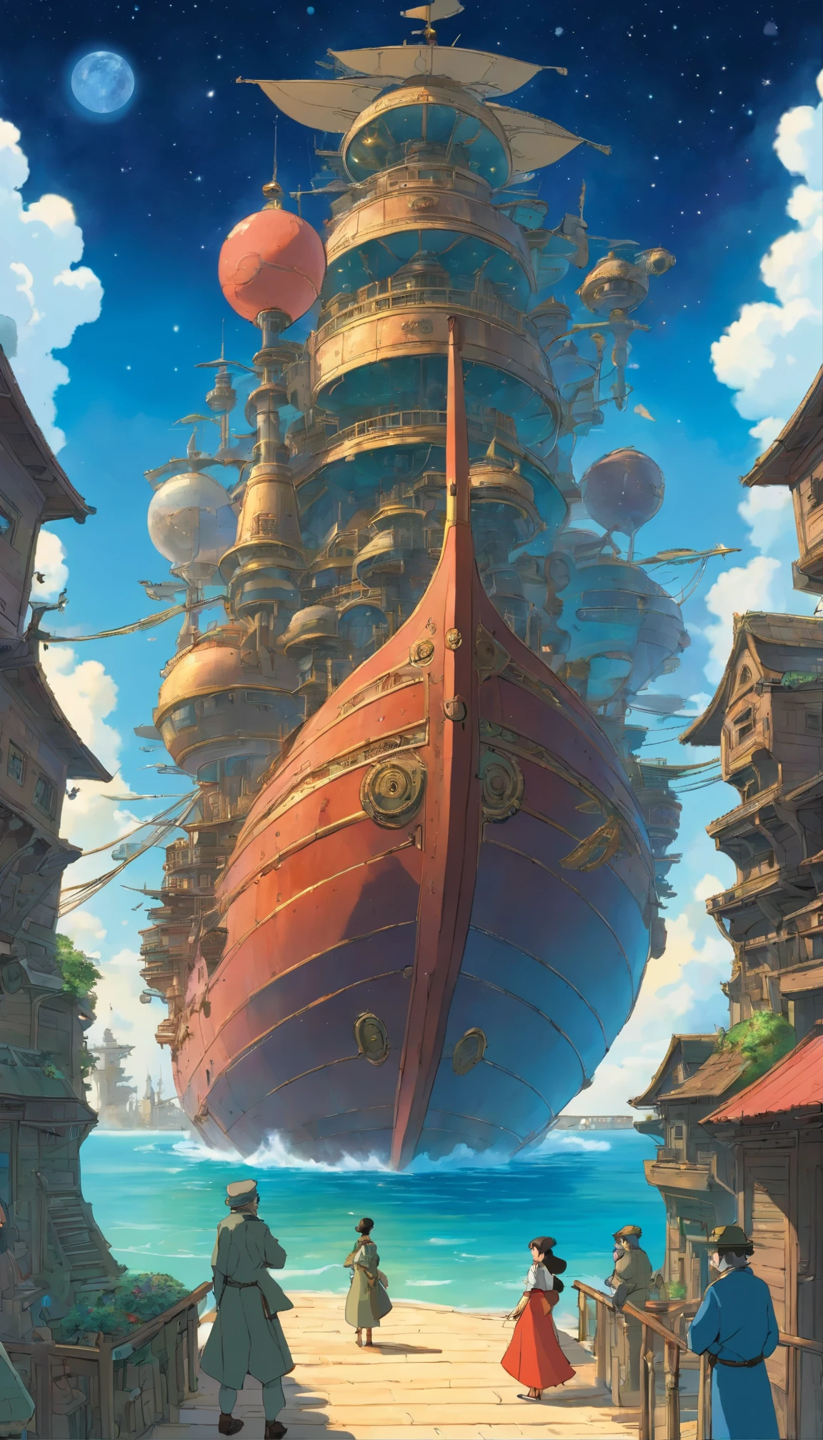Huge, intricately detailed ships with a touch of old-fashioned charm、An unmistakable work by Moebius Jean-Giraud、worthy of the name「Sky City Ship」。This magnificent, towering, fantastical floating metropolis、It weaves the tale of an ancient civilization lost to time and treasure.。A rich display of Gothic architecture、An encounter with steampunk ingenuity、Inspire a sense of awe as you tread the line between the realms of reality and fantasy。In the sky、Complex gears spinning、Animate the ship's rigging、Leaves a trail of sparkling stardust as it spins。