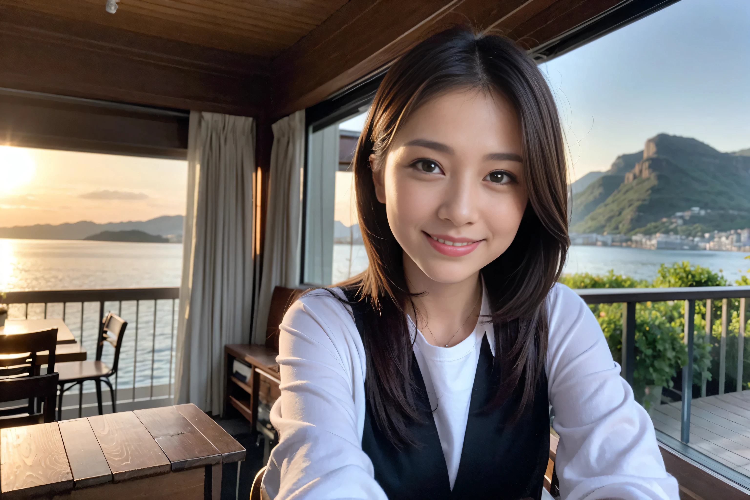 ((highest quality、8k、masterpiece:1.3))、1 male、1 female、Couple、Spouse、Satomi Ishihara-like beautiful couple、The body is slim、((Bob Hale、Straight hair:1.2)), (Realistic, Intricate details:1.2), Wine glass on the table、Put the light on your face、 Amazing view of the sunset sky and clouds、Amazing mountain views、A bright smile、The wonderfulness of smile、Bright image、The beauty of wine, Beautiful Face, blue eyes, The light shines on your face, Blushing, short hair,Bright Face、 (43 years old), 39 years old, red wine 、Appetizers、Italian food、Wine bottle、Champagne、sparkling wine、Two beauties、Brown Hair、Shortcuts、Long sleeve shirt、dress、Pretty Woman 1, (Slim face), (The body is slim), (Brown Hair), (Shortcuts), cheeks turn a little red,Attractive beauty、restaurant, In a prominent place (From the waist up) Nova Frog Style, actress, model, Upper Body, White wine, slim, wine glass, A wine glass placed in the center, smile, (smile: 1.15), Beautiful fine grain, Depth f/2,saturation, High Contrast, Strong light and shadow,Moist Body:1.5、3D texture、Delicate eyes、Brown Hair、The hair is very shiny、