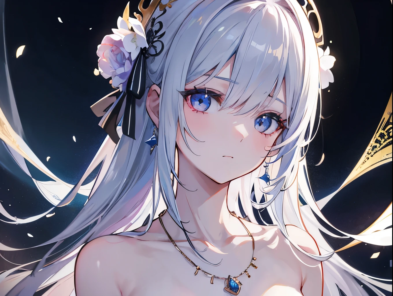 best quality, Masterpiece, high resolution, 1 girl, Porcelain set, hair accessories, necklace, decorations, Beautiful face, on the body, Tyndall Effect, realistic, Dark Studio, Edge lighting, Two-tone lights, (Highly detailed skin: 1.2), 8k uhd, DSLR, soft light, High quality, Volumetric light, Straightforward, photograph, high resolution, 4k, 8ก, blurred background,