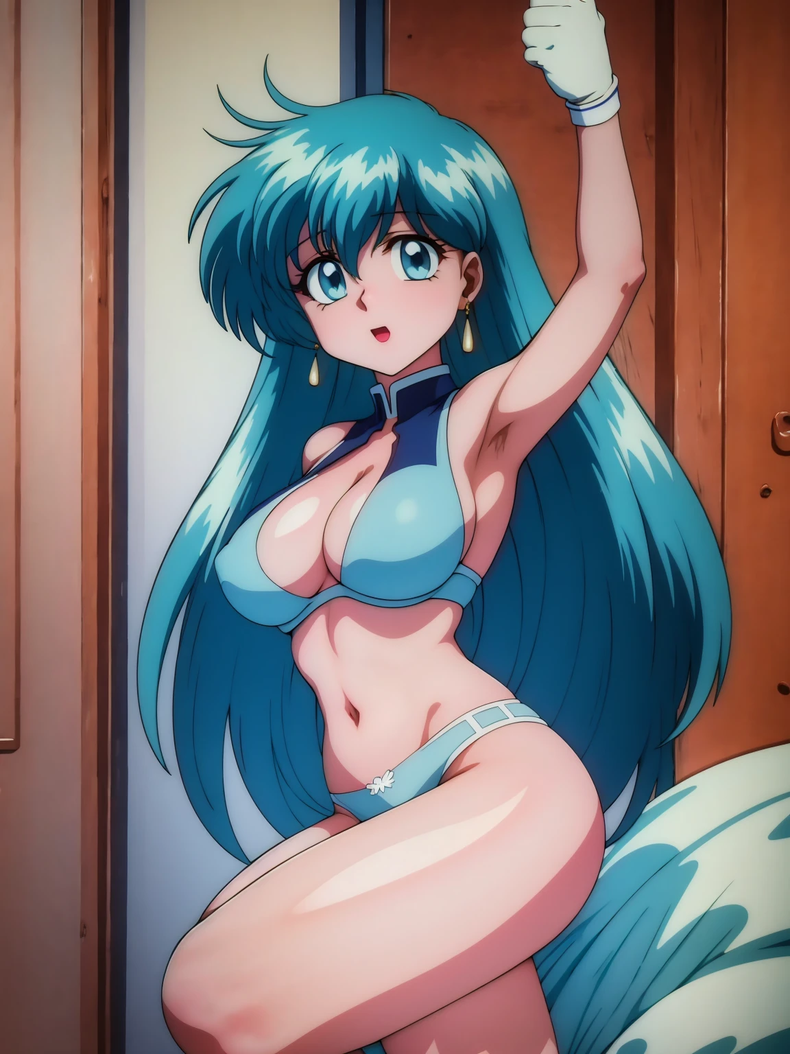 (masterpiece, highest quality:1.2), Tiangonggui ，1 girl, ,Light blue hair color, White underwear, Panty shot