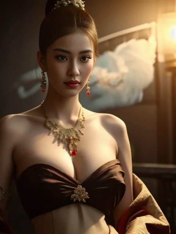 Close-up of a woman wearing a red and green dress, traditional makeup, traditional chinese, Chinese woman, Chinese princess, Chinese style, Inspiration from granddaughter, Empress of China, oriental face, Chinese girl, Chinese heritage, Beautiful Asian face, traditional beauty, Asian face, beautiful oriental woman, Popular Korean cosmetics, The detailed face of an Asian girl, traditional chinese clothing