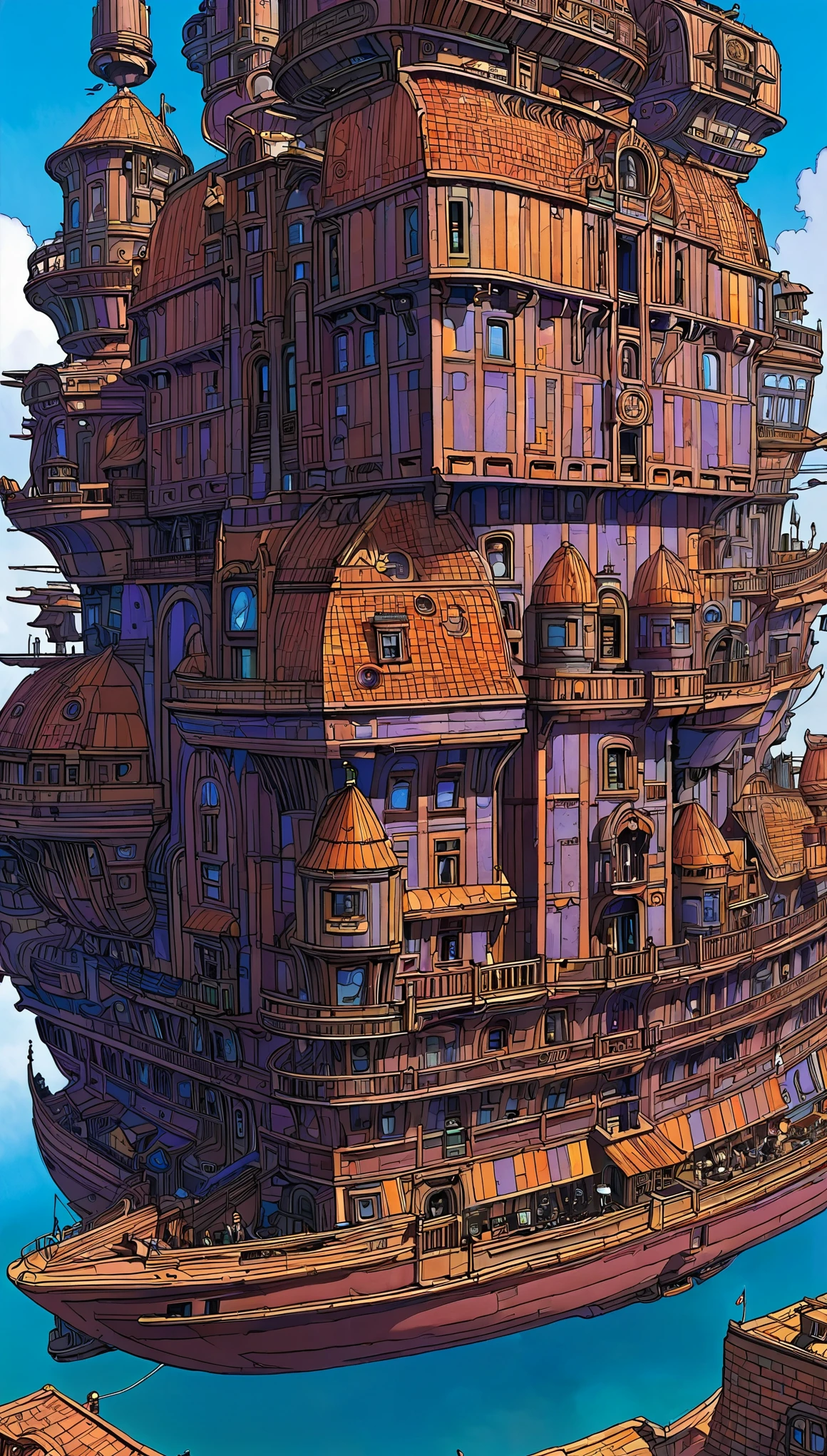 Huge, intricately detailed ships with a touch of old-fashioned charm、An unmistakable work by Moebius Jean-Giraud、worthy of the name「Sky City Ship」。This magnificent, towering, fantastical floating metropolis、It weaves the tale of an ancient civilization lost to time and treasure.。A rich display of Gothic architecture、An encounter with steampunk ingenuity、Inspire a sense of awe as you tread the line between the realms of reality and fantasy。In the sky、Complex gears spinning、Animate the ship&#39;s rigging、Leaves a trail of sparkling stardust as it spins。