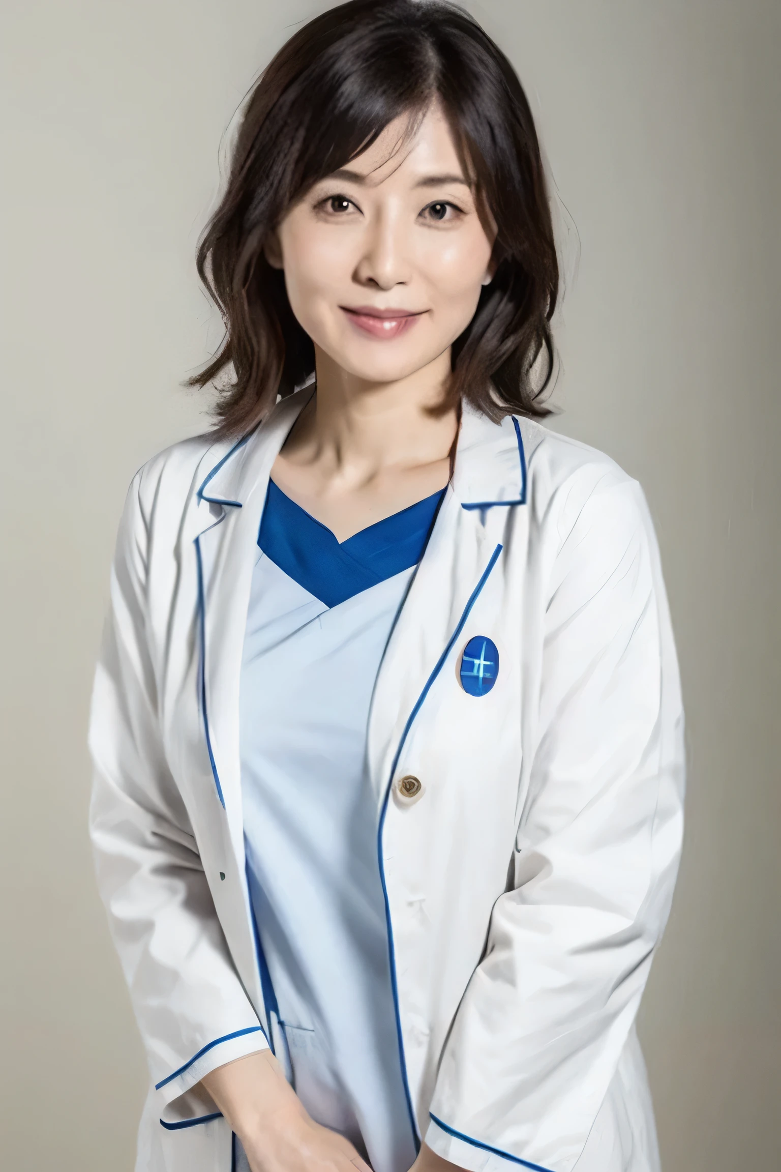 Japanese Beauty 44 years old nurse White Lab Coat Upper Body The background is the hospital ward