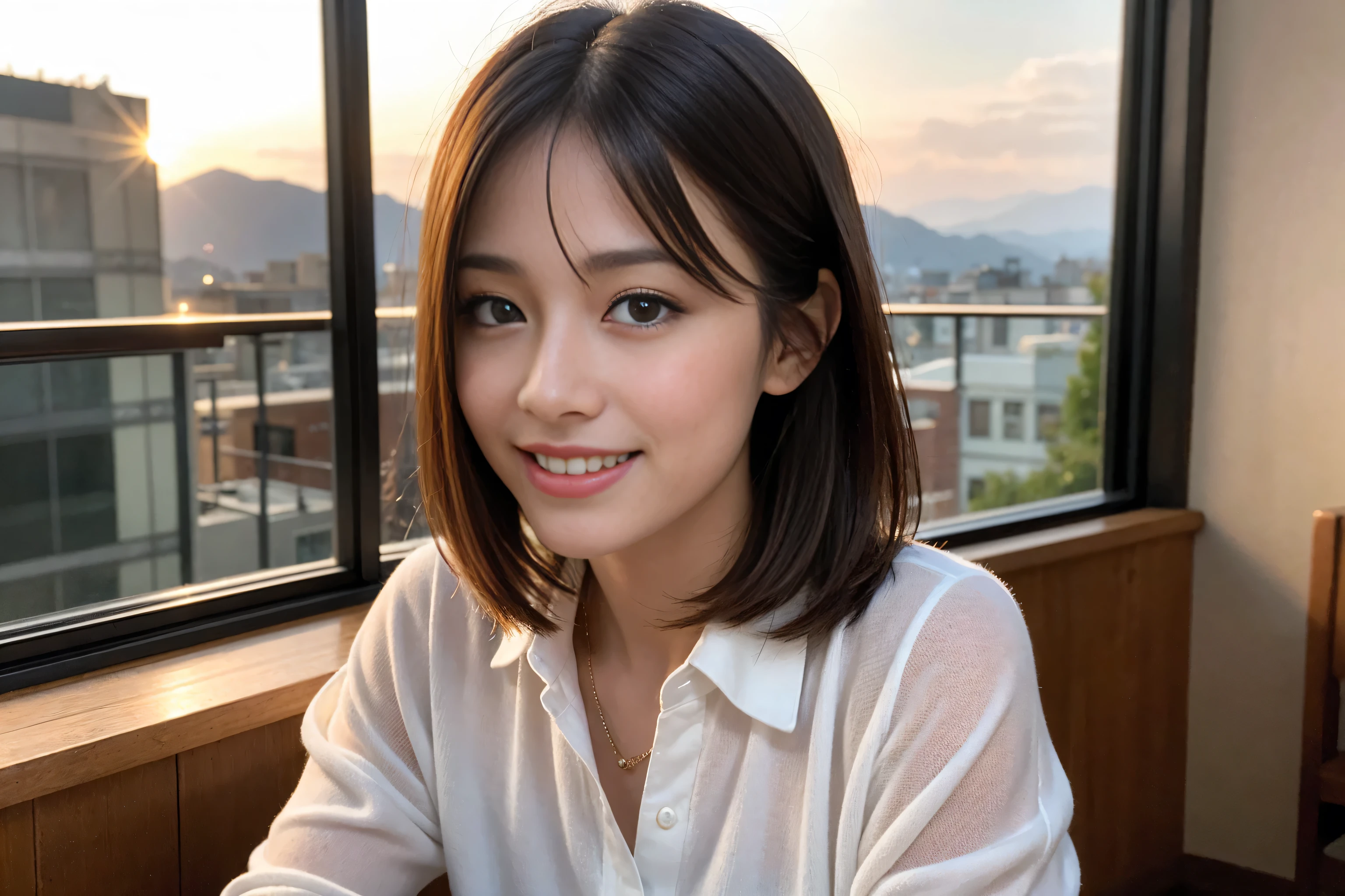 ((highest quality、8k、masterpiece:1.3))、1 male、1 woman who resembles Satomi Ishihara、Couple、Spouse、Couple、The body is slim、((Bob Hale、Straight hair:1.2)), (Realistic, Intricate details:1.2), Wine glass on the table、Shine light on your face、 Amazing view of the sunset sky and clouds、Amazing mountain views、A bright smile、The wonderfulness of smile、Bright image、The beauty of wine, Beautiful Face, blue eyes, The light shines on your face, Blushing, short hair,Bright Face、 (42 years old), 39 years old, red wine 、Appetizers、Italian food、Wine bottle、Champagne、sparkling wine、Two beauties、Brown Hair、Shortcuts、Long sleeve shirt、dress、Pretty Woman 1, (Slim face), (The body is slim), (Brown Hair), (Shortcuts), cheeks turn a little red,Attractive beauty、restaurant, In a prominent place (From the waist up) Nova Frog Style, actress, model, Upper Body, White wine, slim, wine glass, A wine glass placed in the center, smile, (smile: 1.15), Beautiful fine grain, Depth f/2,saturation, High Contrast, Strong light and shadow,Moist Body:1.5、3D texture、Delicate eyes、Brown Hair、The hair is very shiny、