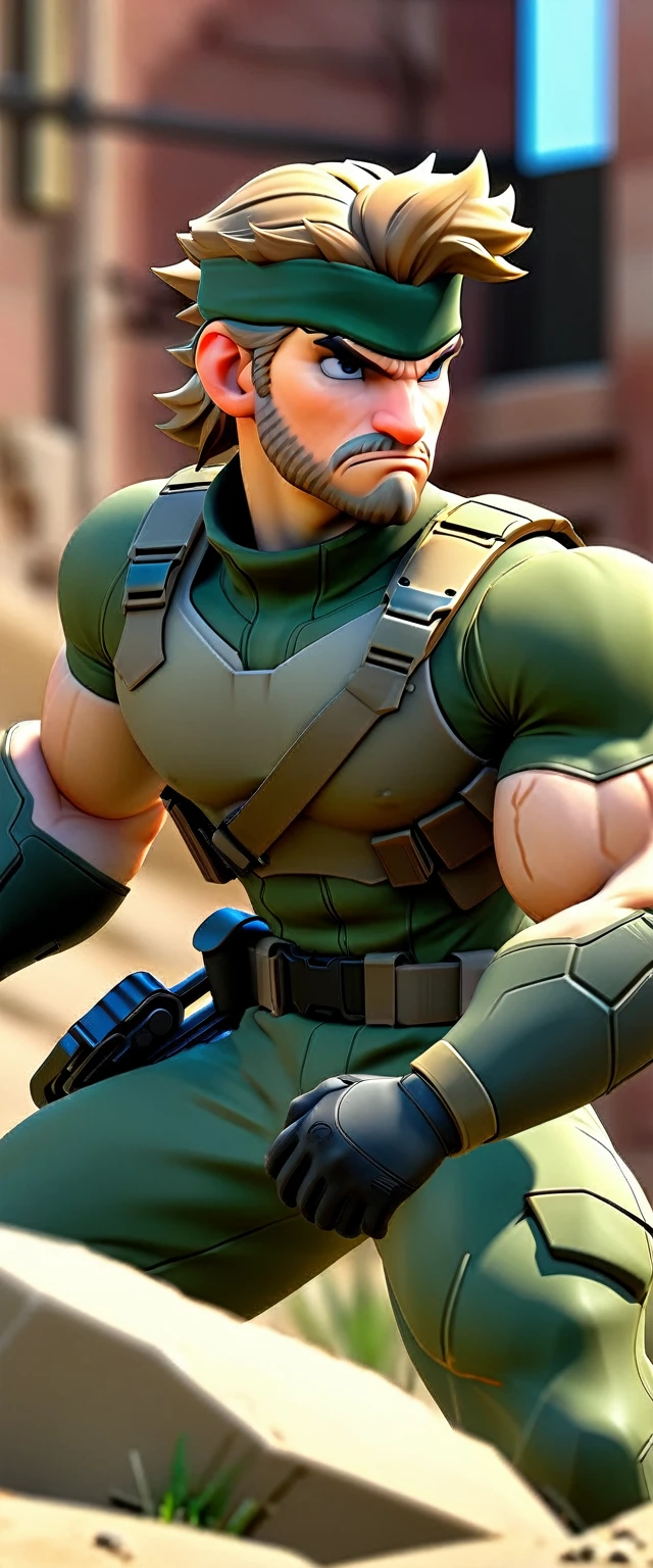 A highly athletic man in a tight combat suit, portraying the iconic Solid Snake character from the Metal Gear series, numerous detailed weapons on his person, sneaking around a guarded high-security military facility, extremely detailed, hyperrealistic, cinematic lighting, dramatic shadows, gritty, photorealistic, masterpiece, 4k, 8k, ultra-detailed, sharp focus, physically-based rendering, vivid colors, concept art style