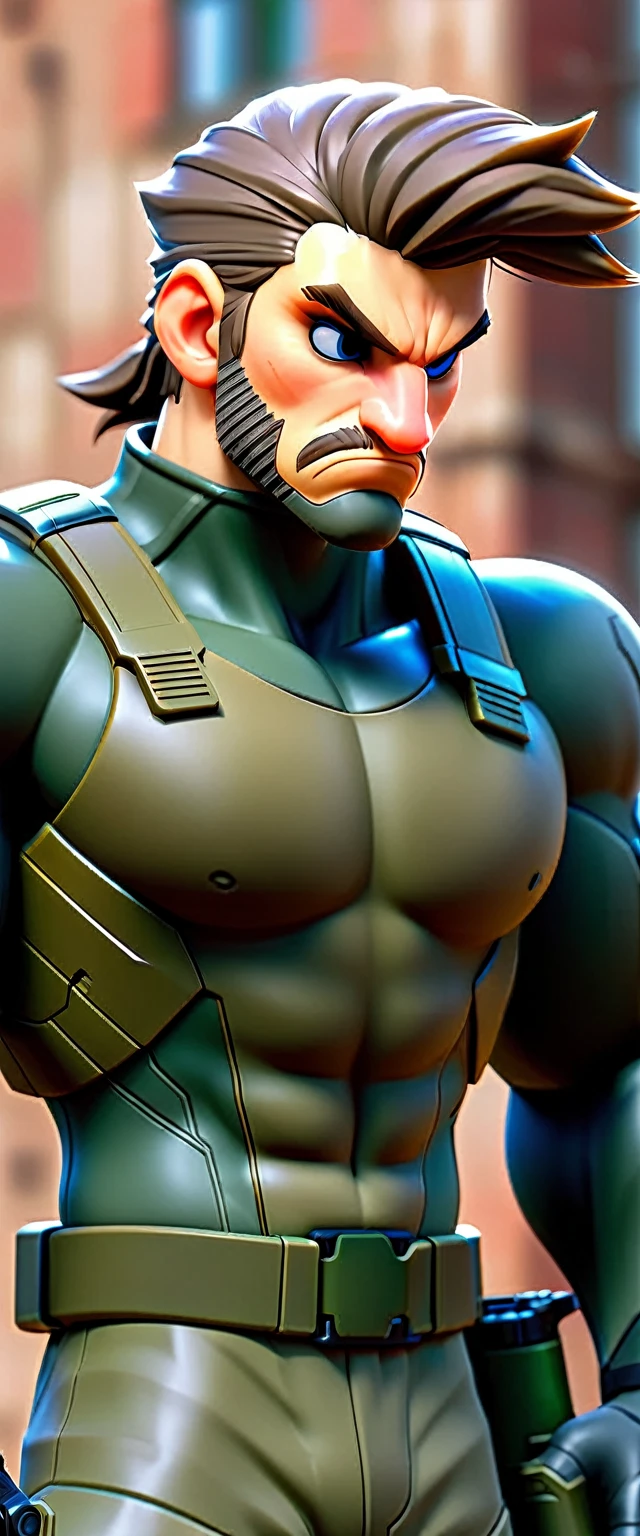 A highly athletic man in a tight combat suit, portraying the iconic Solid Snake character from the Metal Gear series, numerous detailed weapons on his person, sneaking around a guarded high-security military facility, extremely detailed, hyperrealistic, cinematic lighting, dramatic shadows, gritty, photorealistic, masterpiece, 4k, 8k, ultra-detailed, sharp focus, physically-based rendering, vivid colors, concept art style