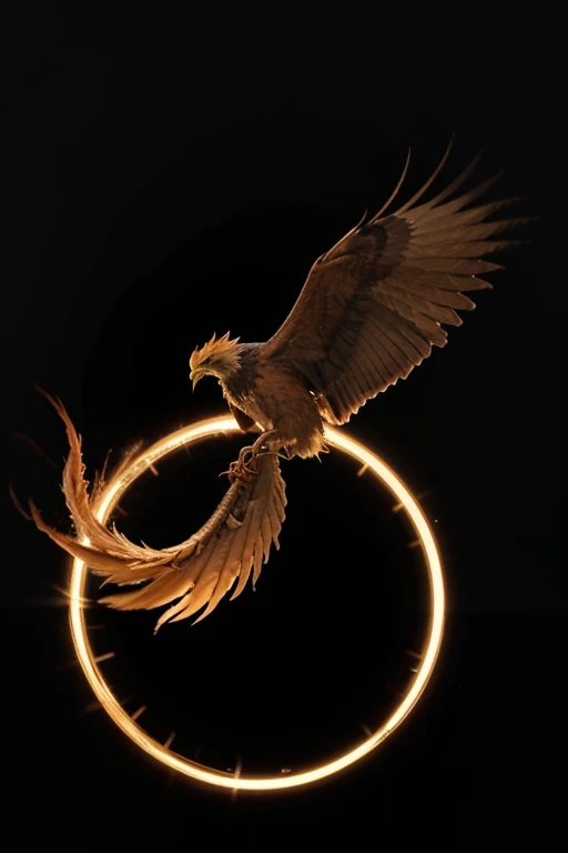 Please create a phoenix on a dark background so that it fits in a circle as a logo everything realistic