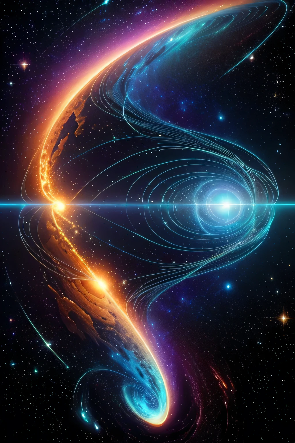 In the heart of the Infinity Void, a celestial landscape of infinite proportions unfolds, where the sands of time and the fabric of space intertwine in an endless dance. Swirling nebulae, pulsating with vibrant hues of cosmic energy, serve as celestial beacons, guiding celestial bodies that glide through the void on streams of warped gravity. Scattered across this cosmic canvas are ancient remains of civilizations long past, their skeletal structures shimmering with the faint echoes of their former glory.

Delicate tendrils of stardust adorn these relics, tracing intricate patterns on their weathered surfaces.