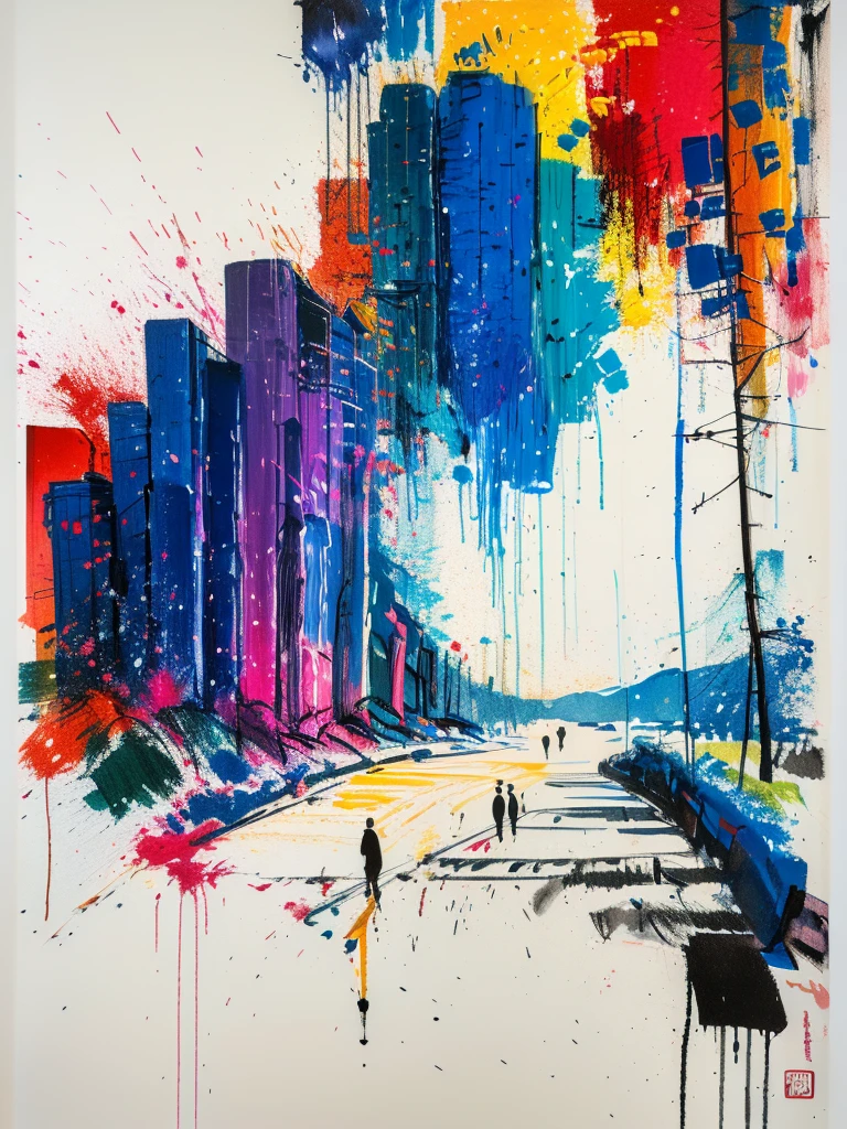 masterpiece, best quality, Color ink painting, 男性contour，athlete，dynamic姿势，contour，Graffiti，Ink splatter，Bold Colors，dynamic，Colorful，Abstract Painting，Look closely，Like a person，artwork，mystery，design，colorful inkpainting