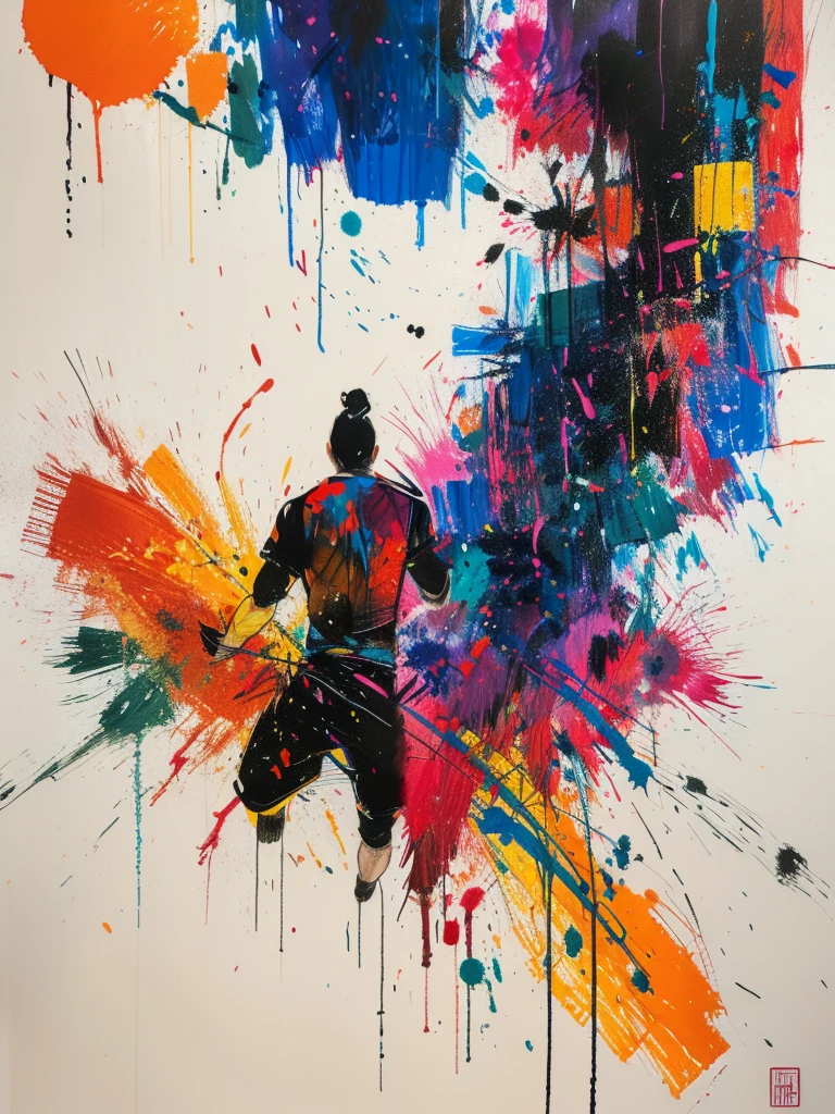 masterpiece, best quality, Color ink painting, 男性contour，athlete，dynamic姿势，contour，Graffiti，Ink splatter，Bold Colors，dynamic，Colorful，Abstract Painting，Look closely，Like a person，artwork，mystery，design，colorful inkpainting