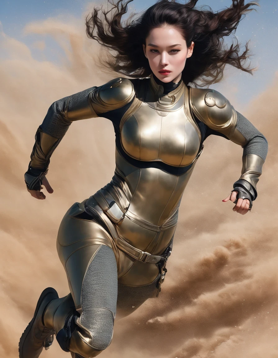 Modern minimalist style,(Avant-garde and elegant tight combat suit:1.3),Fitness female soldier jumping with gun,Serge Lutens is known for his avant-garde elegance。His works continue to transcend the boundaries of traditional aesthetics,Combining elements of surrealism and futurism,While maintaining elegance。This unique combination makes his work both sophisticated and provocative.,Redefining the understanding of beauty and art。