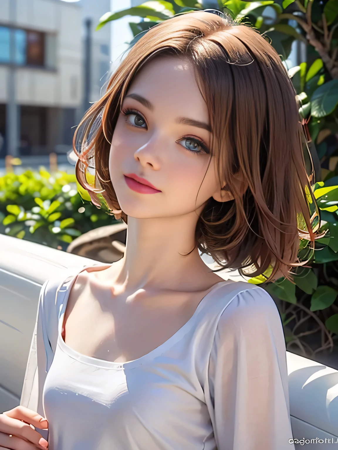 (photorealistic:1.5), (solo, one girl:1.5),(shine a bright light on women),(ultimate beautiful girl:1.5),(shiny skin),(oily skin),(red Hair:1.3),(Short Hair:1.3),(use pink glossy lips),(healthy body),(sweet smelling girl),(virgin girl:2.0),chuuChloe,(clean girl),(cute:1.3),(relaxing time:1.5),(Sexy lips),(ultra sexy1.5),(very happy),flowers,(very large eyes:1.5),(high nose),(sheer Crew-neck shirt),(thin clothes),(Are thin),(animation style face:1.5),(elegant),(Small breasts:1.5),(flat chest:1.5),(Pure and untainted),(Serious personality)