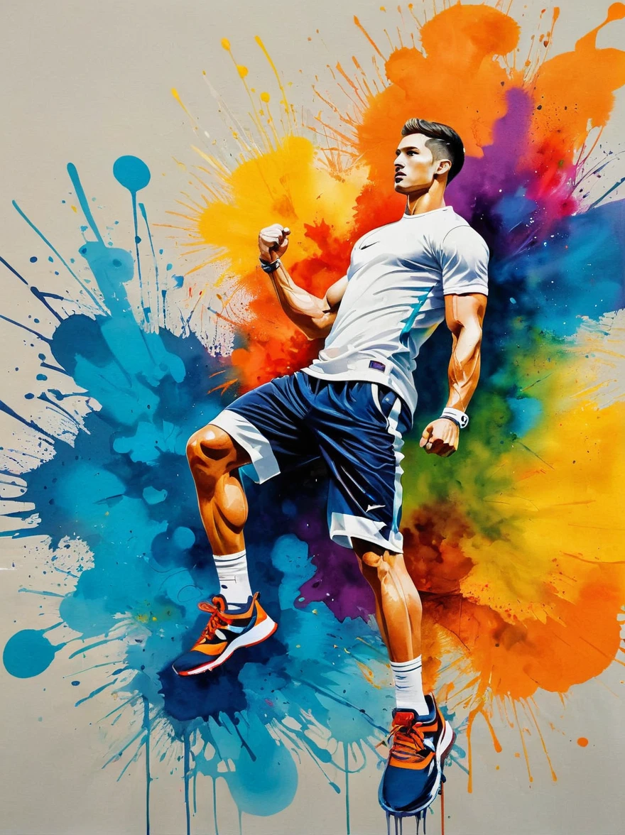 masterpiece, best quality, Color ink painting, 男性contour，athlete，dynamic姿势，contour，Graffiti，Ink splatter，Bold Colors，dynamic，Colorful，Abstract Painting，Look closely，Like a person，artwork，mystery，design，colorful inkpainting