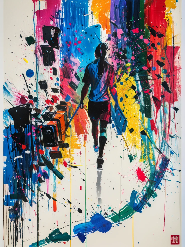 masterpiece, best quality, Color ink painting, 男性contour，athlete，dynamic姿势，contour，Graffiti，Ink splatter，Bold Colors，dynamic，Colorful，Abstract Painting，Look closely，Like a person，artwork，mystery，design，colorful inkpainting