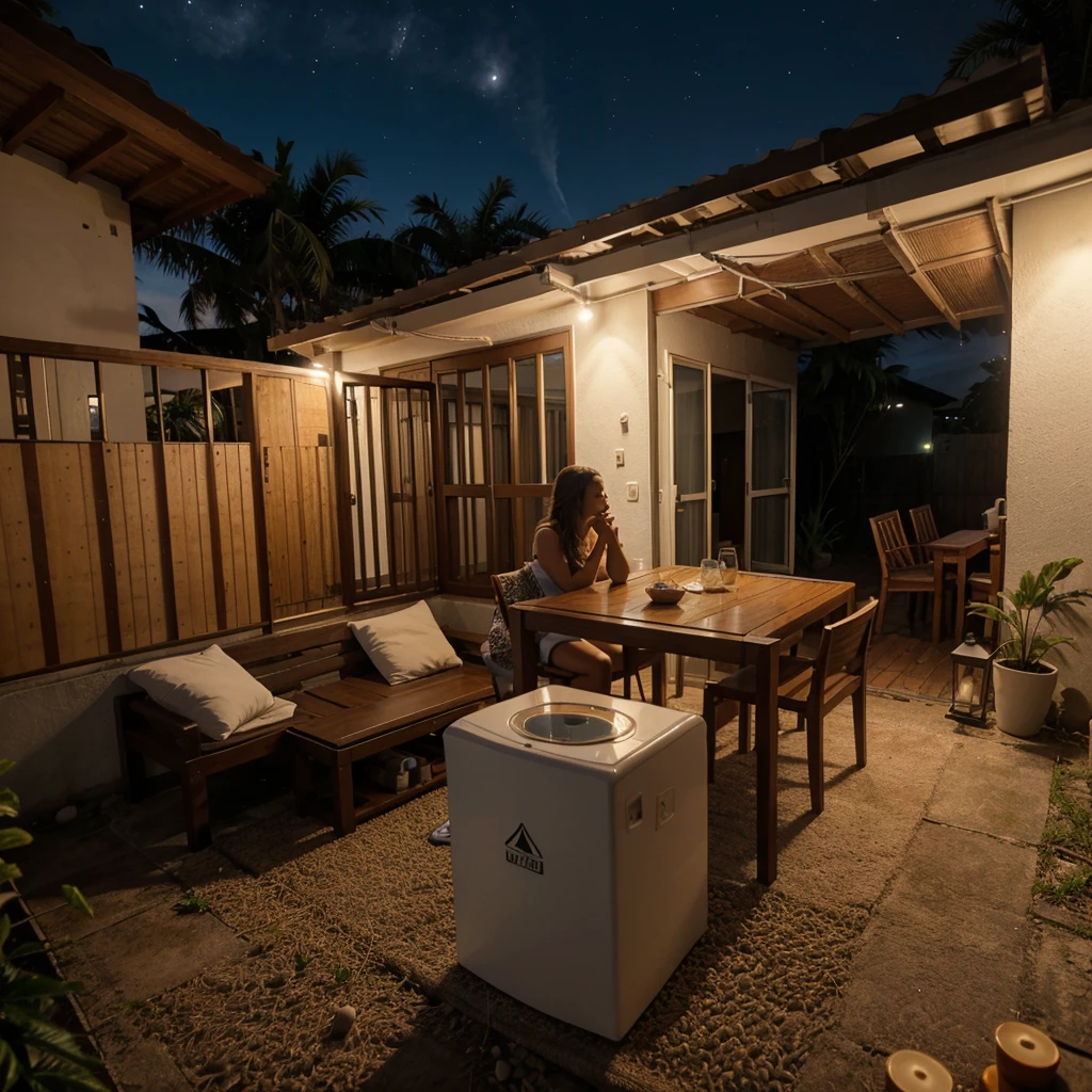 Sentada no telhado de uma casa vendo ceu estrelas lua musica clima noite, esperando
Pessoa pequena, comida velas um mosquito
Copo sujo favela cidade luzes escuro