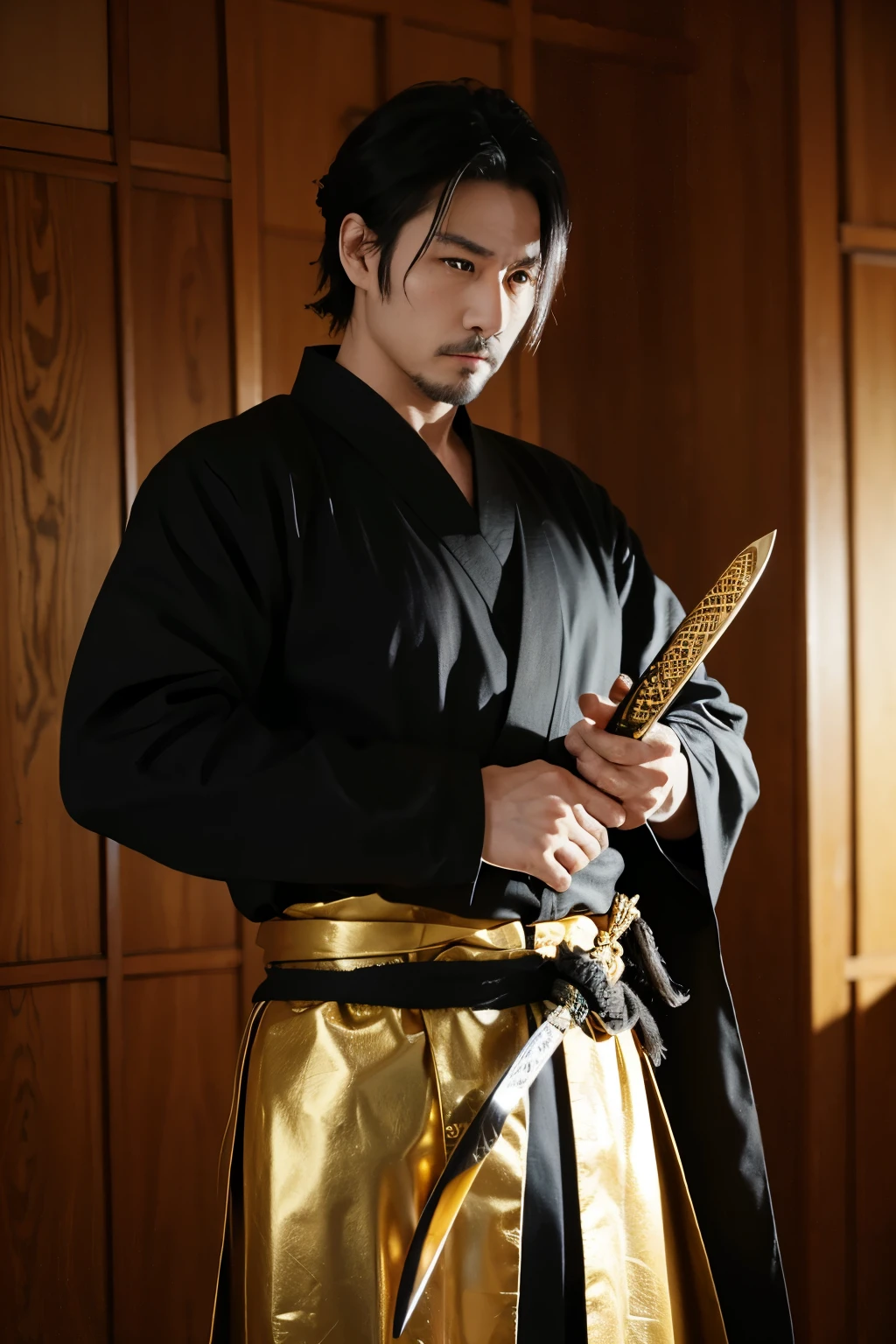 photo, Dressed in black and gold、Man with sword (Fantasy daimyo style:1)