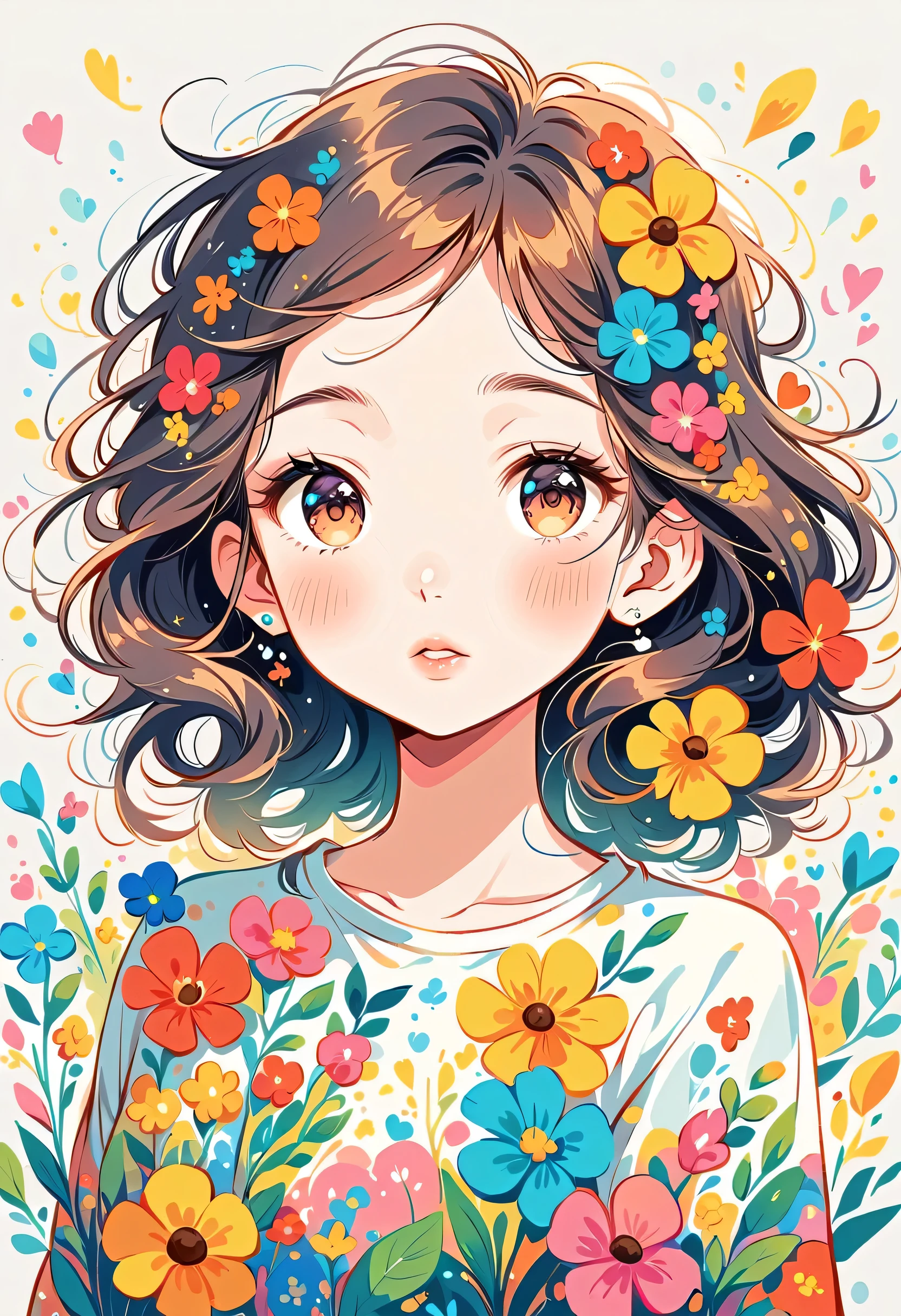 Mai Yoneyama Style、The most beautiful girl of all time、Lips in Love、Colorful flowers、Simple line initials、Abstract art、Urban Background