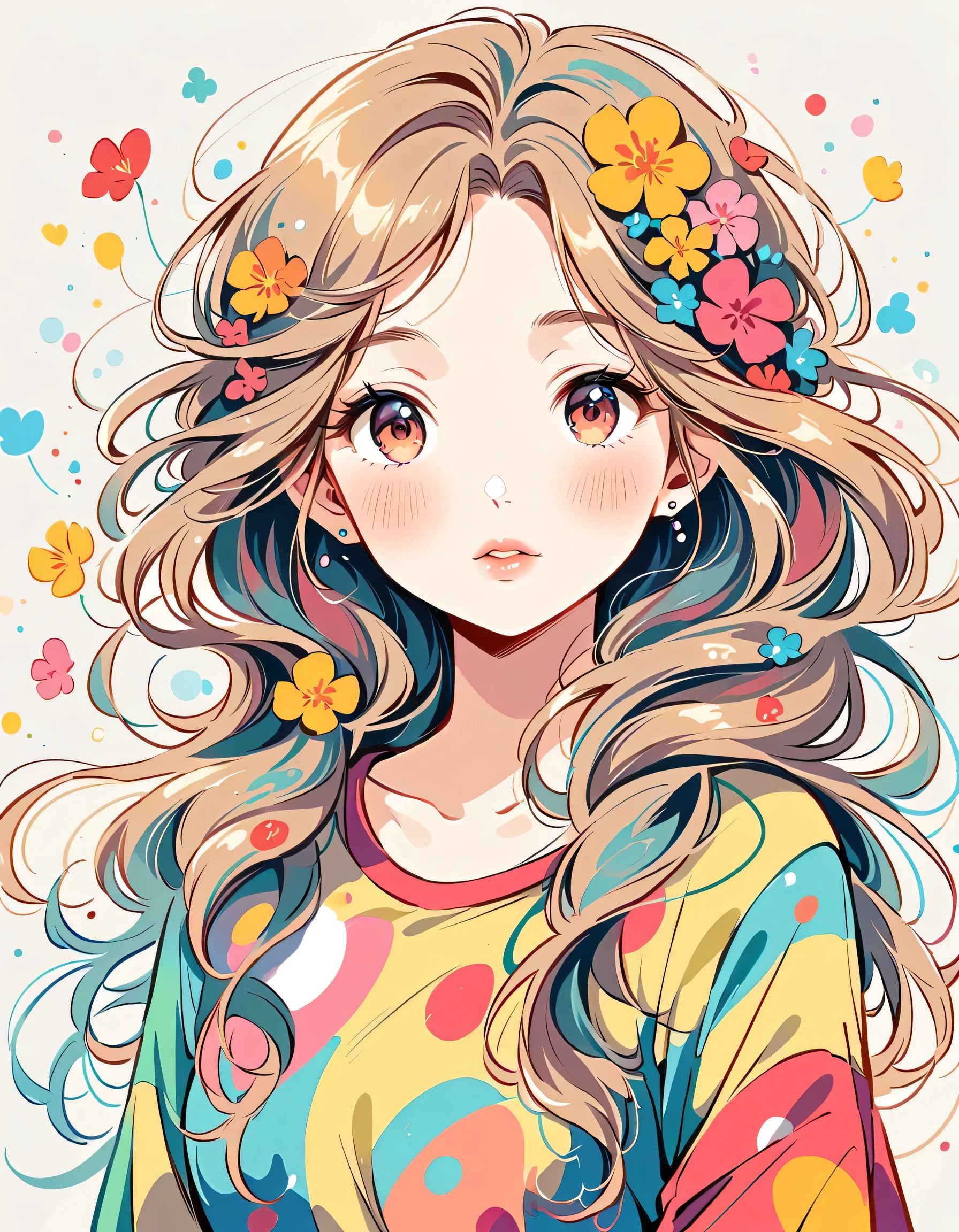 Mai Yoneyama Style、The most beautiful girl of all time、Lips in Love、Colorful flowers、Simple line initials、Abstract art、Urban Background