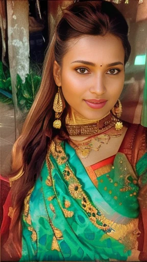 a close up of a woman wearing a sari and earrings, with lovely look, very beautiful girl, srilanka female aesthetic, traditional beauty, srilanka model, with accurate face, very very very beautifull face, beutifull, very very low quality picture, a beautiful young woman, with a beautifull smile, with kind face, candid picture, beutiful face,  ((film grain, skin details, high detailed skin texture, 8k hdr, dslr)), photography taken by sony DSLR, Hd image