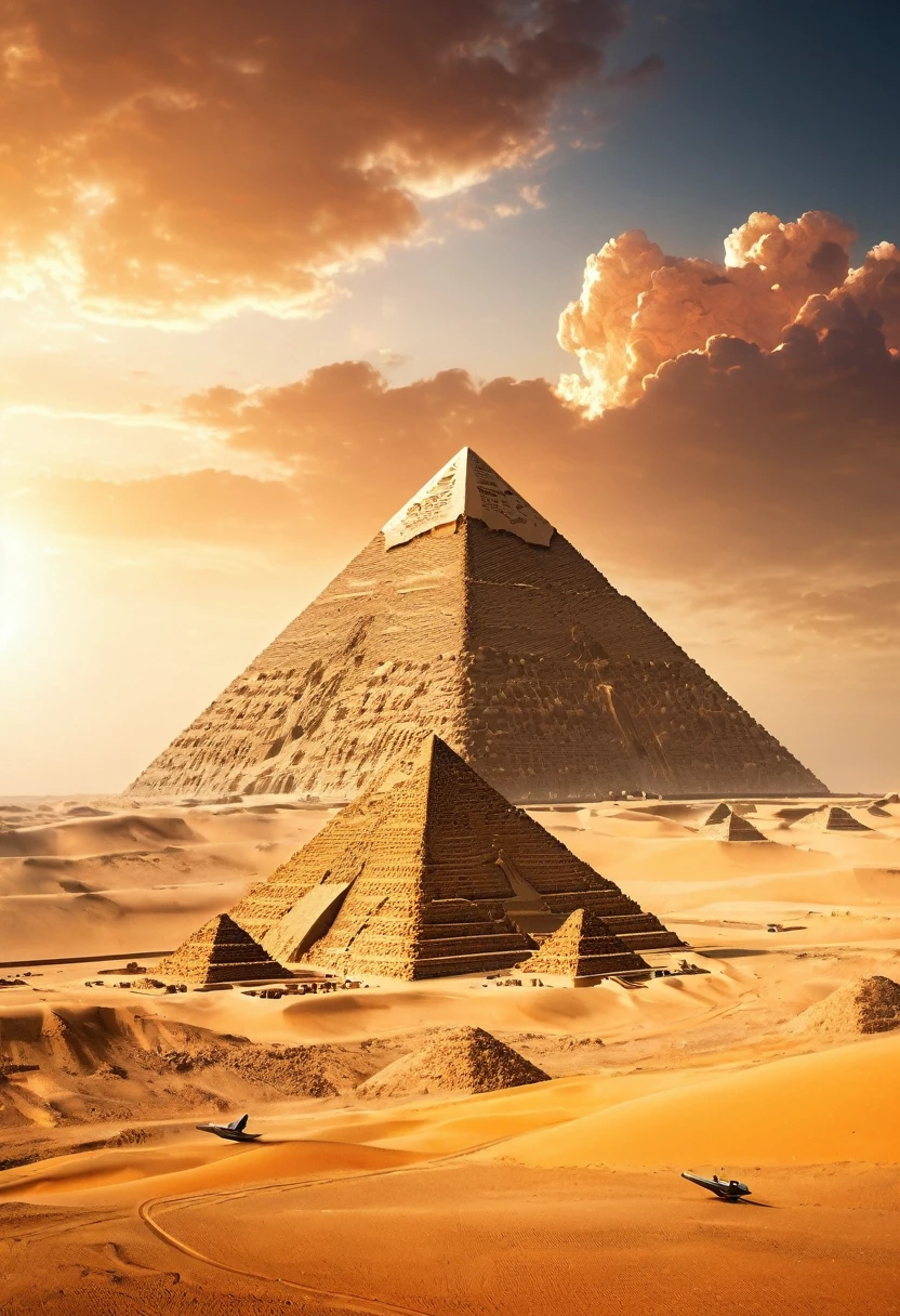 8k, fotografia hiper-realista, Egyptian pyramids being built by spaceships,