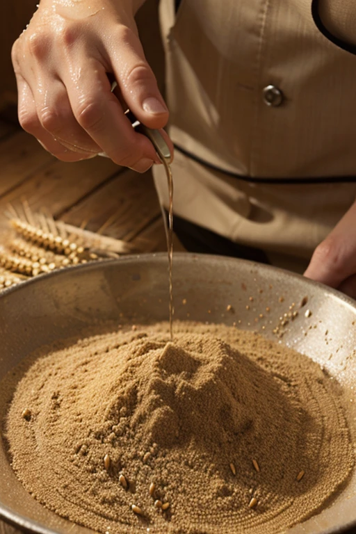 Adding water in wheat in a utensil