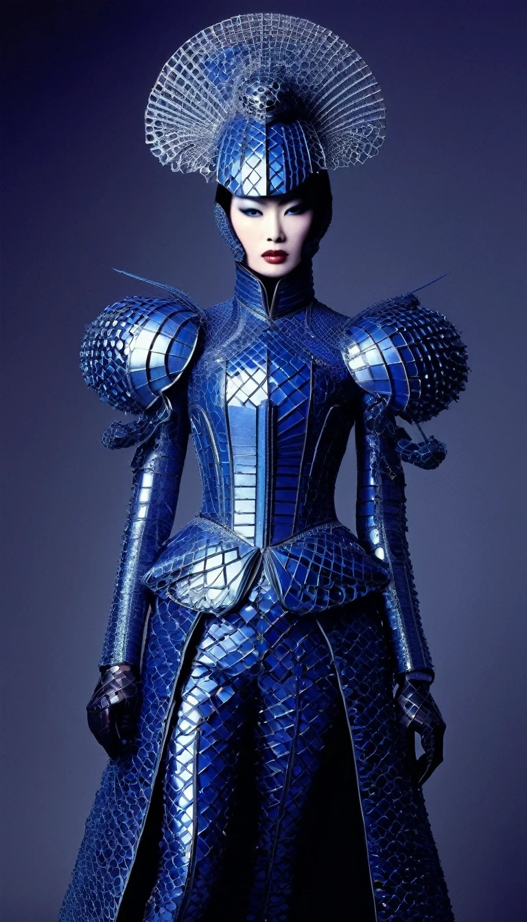 Avant-garde and elegant tight combat suit，Female Warrior，Serge Lutens is known for his avant-garde elegance。His works continue to transcend the boundaries of traditional aesthetics，Combining elements of surrealism and futurism，While maintaining elegance。This unique combination makes his work both sophisticated and provocative.，Redefining the understanding of beauty and art。