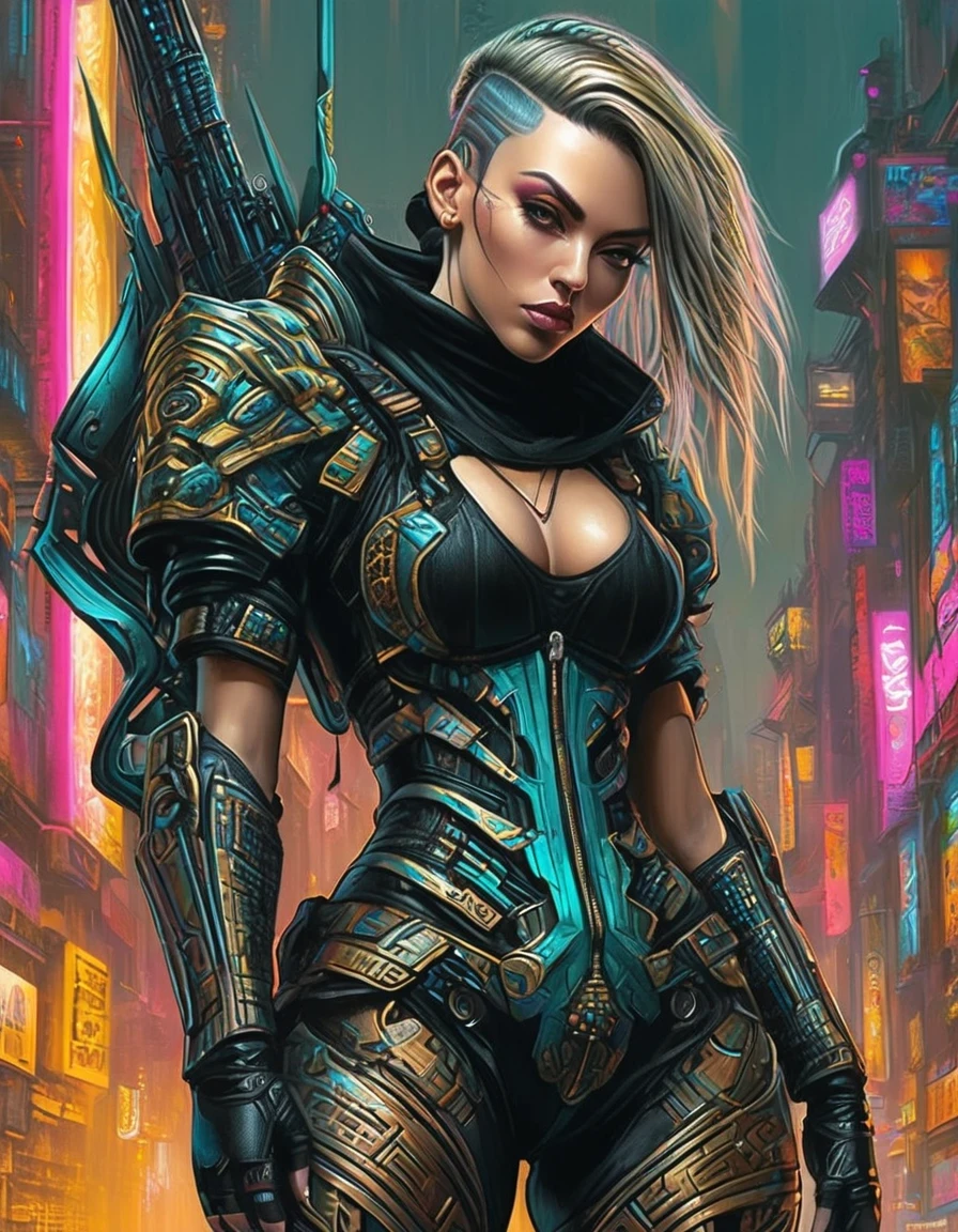 Tight combat clothing，Cyberpunk，Gothic， warrior character, full body,，in style of Amanda Sage，in style of Amanda Sage ,