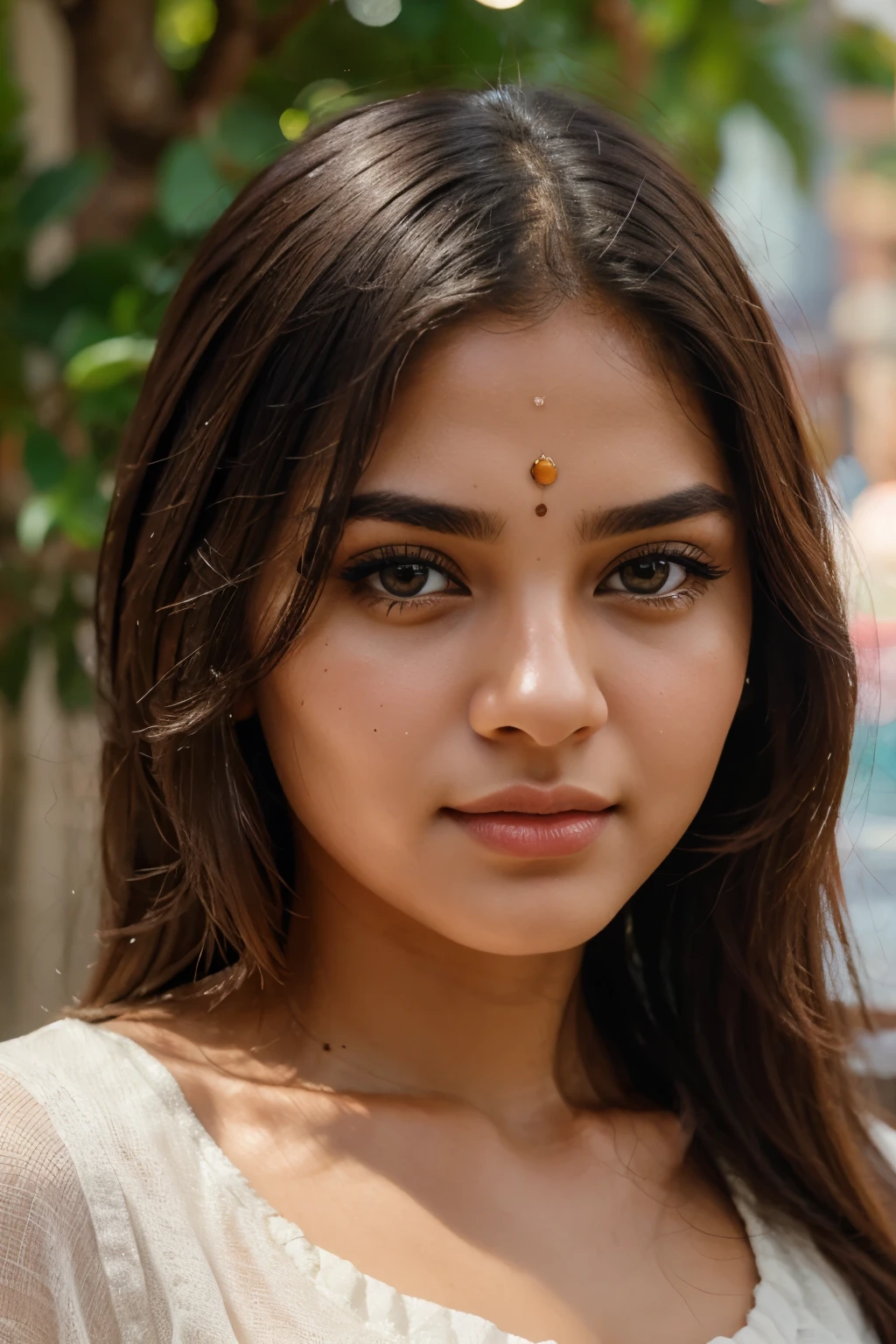 hey create a Indian beautey with oval face shape, almond eye shape, fleshy nose, create hyper realistic and beautiful 20 years girl face