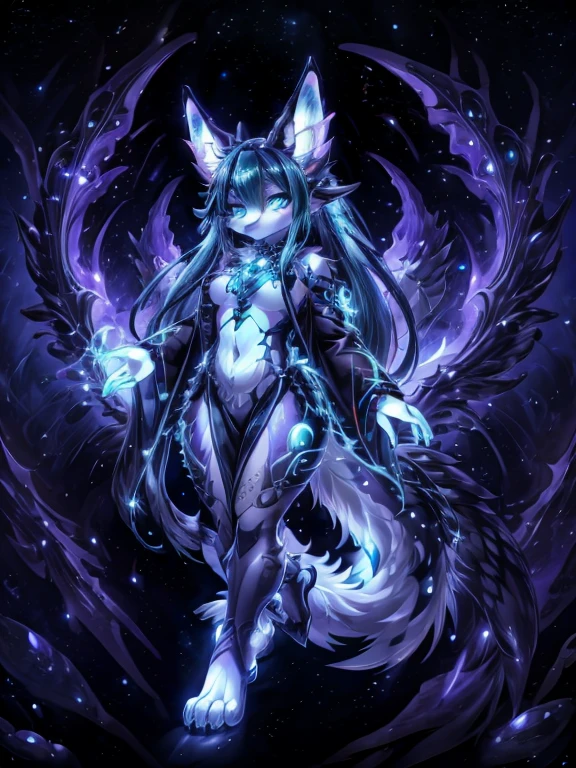  Miku hatsune, aqua&white, alta definicion, orejas de kitsune, golden tatoo, tribal tatoo, vista cuerpo completo, patas hermosas,mirada intimidante, blue deep eyes, magic aura, space kitsune, mistic aura, aura mistica, long fluffy tail, powered eyes, space aura, godnes girl, godnes kitsune, space divinity, multiple colorfull space, galaxy landscape, dark magic aura, galaxy magic