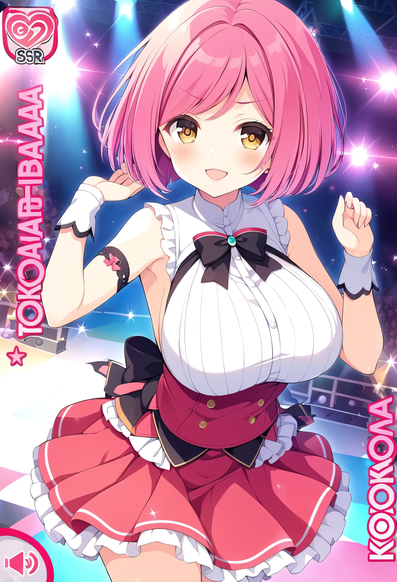 TACHIBANAKYOUKO, PINK HAIR, BOB CUT, SHORT HAIR, YELLOW EYES,, large breasts,, Live Stage, solo