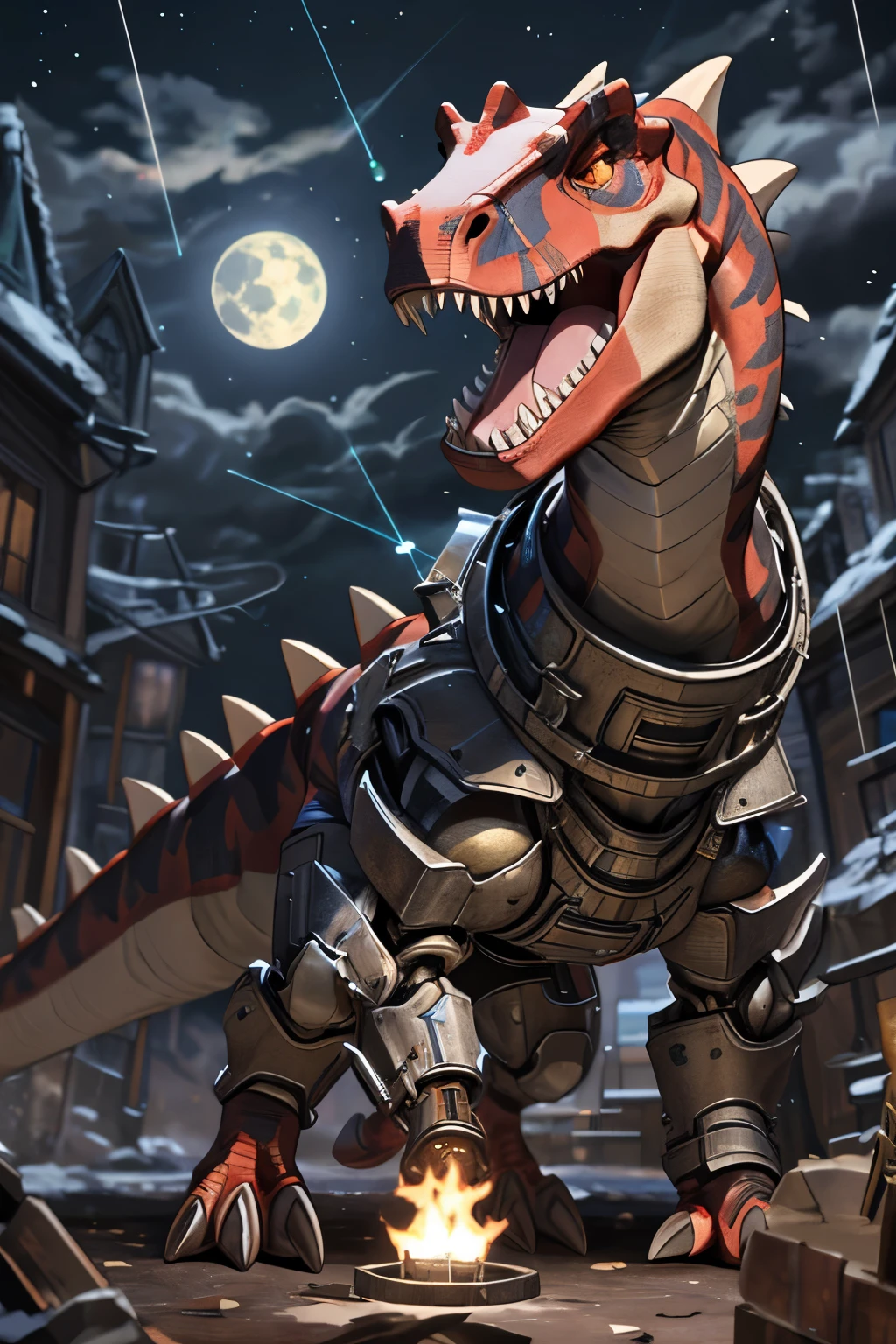 (((dinosaur character, full body, cinematic setting, lizard cyborg male)))
Here I come, drop your jaws to the floor
I'm riding on my (((mighty laser-shooting dinosaur)))
Here we come, can you hear him roar?
Prepare for epic fight and his (((laser missiles)))
The sound is boom, boom, boom for every time a goblin dies
Let's sing now, here we go, hear my battle cries
(((Made of metal))) from the moon
Assembled by samurai
His battery gets charged by thunderstorm
With most advanced AI
Devouring trolls and unicorns
From his maw there comes a flame
Burning away our enemies
And therefore we proclaim
BREAK, detailed background of warzone, 8K, (masterpiece:1.5), intricate details, highly detailed, extreme detail, octane render, fine art, best quality, highres, (detailed face:1.5), ((full_body)), UHD, (((perfect hands))), low light