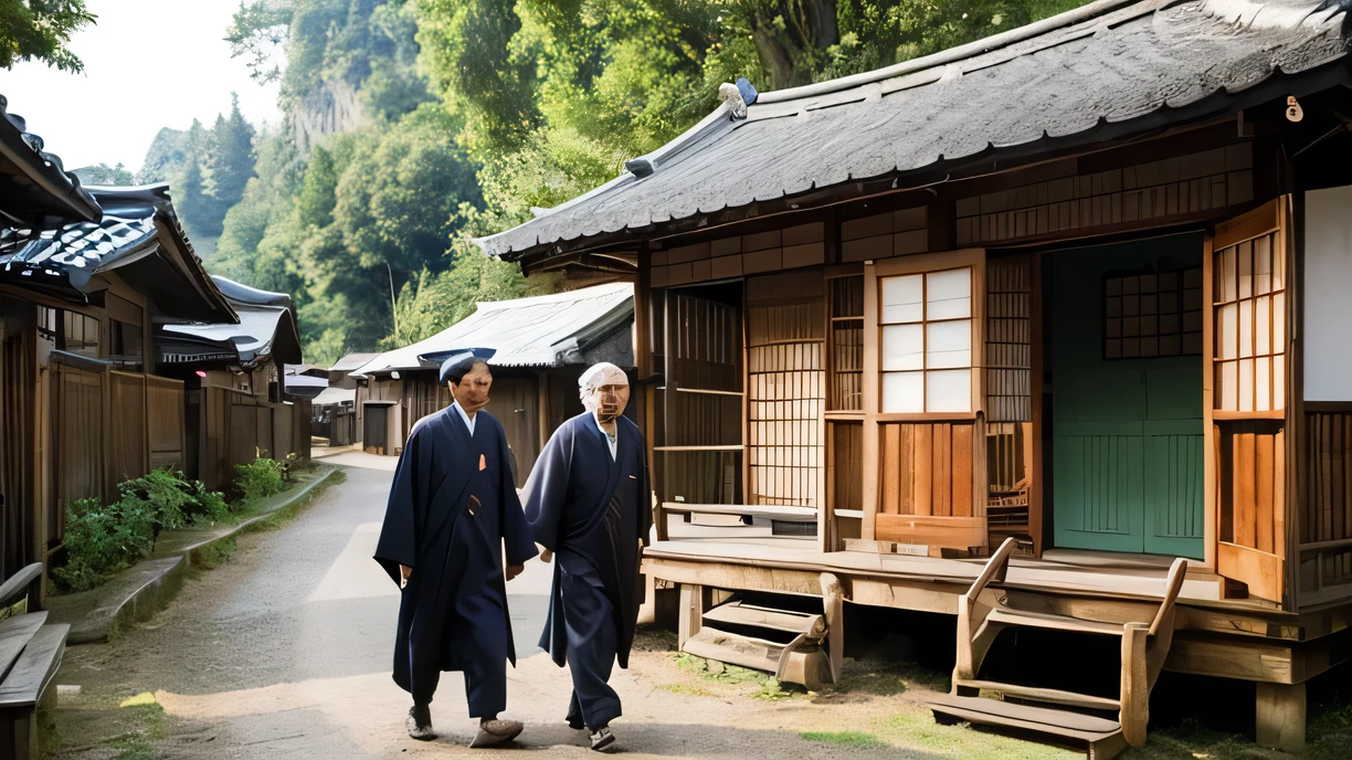 A Japanese village from 100 years ago　old man　Get a group with firewood　