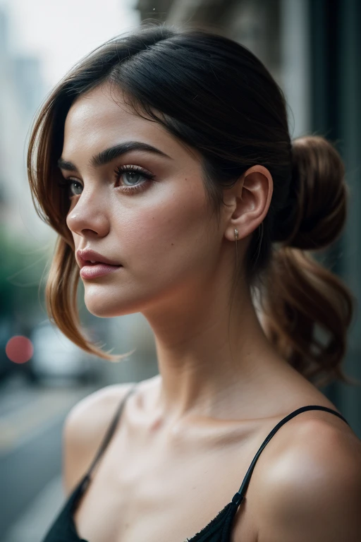 An amazing portrait of a beautiful Lucy Hale, dressed in black, detailed eyes, detailed hair, Ponytail, stunning facial feature, Perfect eyes, ultra realistic eyes, perfect face, perfect body, cinematographic, color analog film photo, Realistic hair, ((perfect face)), ((Cara Sexy)), full photo of a sexy beautiful girl, Photograph, photorealistic, Evocative pose, ((Beau)), pose sexy, (Looking at the viewer), germ of art, cinematographic lighting, very high detail, foggy background, photo on Fujifilm Superia 400, Low light, 32K, cinematographic composition, professional calibrations, Film grain, Atmosphere, Wonderful , very stormy. faded film, desaturated, 35mm photo, grainy, vignette, Old, kodacromo, lomography, colored, Very detailed, Images found, Film grain, photography, photoshoot, cinematographic lighting, volumetric lighting, incredibly detailed, hot, sexy, very attractive, super model, (photorealistic:1.3), (of the highest quality:1.3), (Film grain:1.3), (world's best photography:1.3), (professional Photo:1.3), (detailed details:1.3), (cinematographic light:1.3), (cinematographic color:1.3), maximum depth of field, film photography, (intricate details:1), (hyperdetailed:1), (((SFW)))