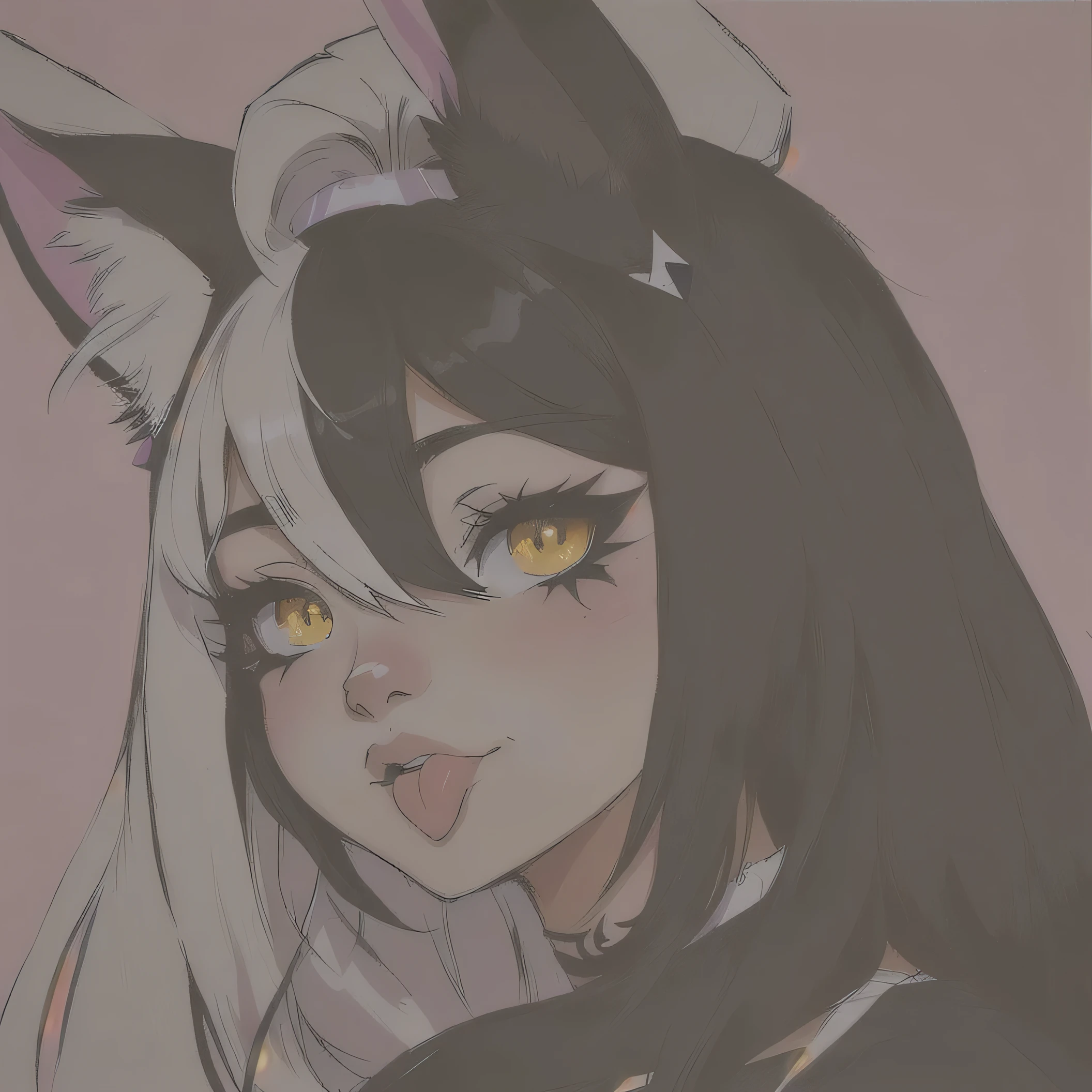 Chica anime con cabello largo y negro y orejas sacando la lengua., nekomimi, anime cat girl, chica anime con orejas de gato, holo es una chica lobo, cel - shading art style, retrato de gafe de arcano, portrait of ahi, portrait of a goth cat girl, cute anime cat girl, ahi, Foto de cabeza de una joven peluda, cat girl ((repintar con detalles y corregir color)) trazos perfectos y sin errores