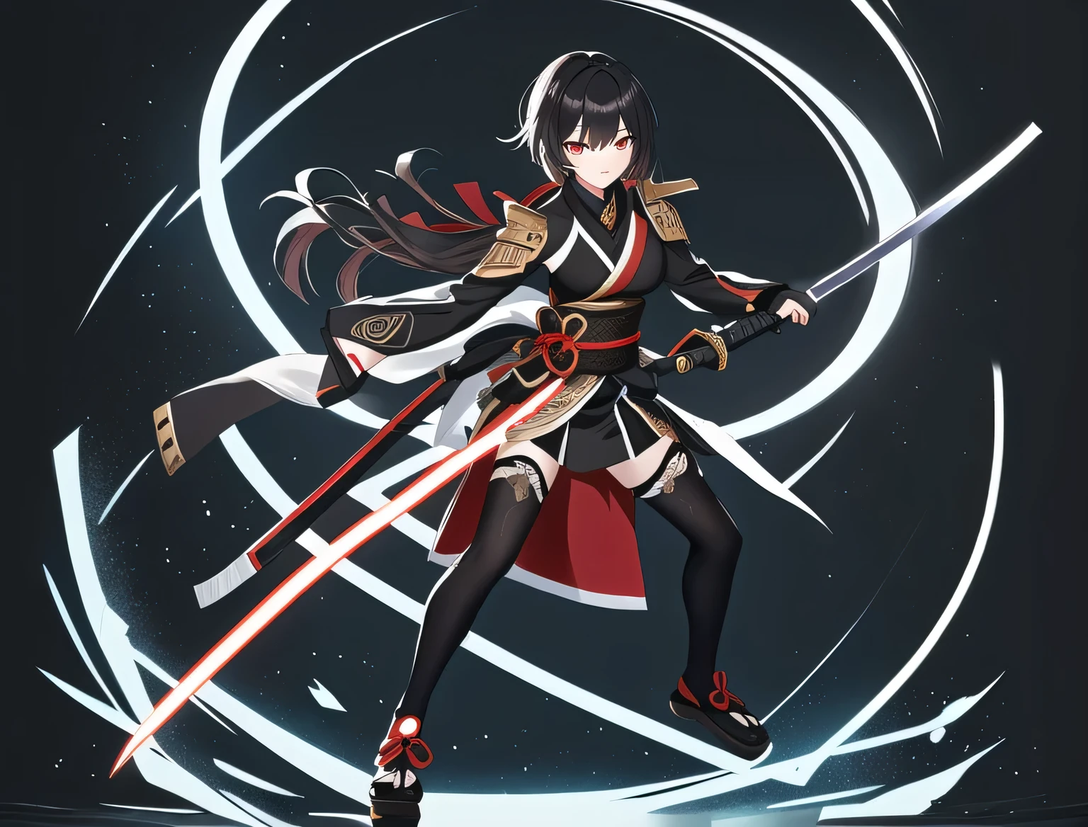 Genshin Impact,Skirmishers,Dark hair,Black ninja costume,Holding a samurai sword,Clogs,Metal accessories,Arms and legs have armor,Ultra-clear