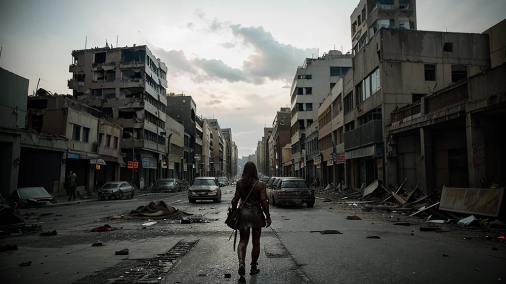 A completely destroyed city, all of its streets are stained with blood and filled with corpses, and in the center of the city there are many monsters devouring the survivors.