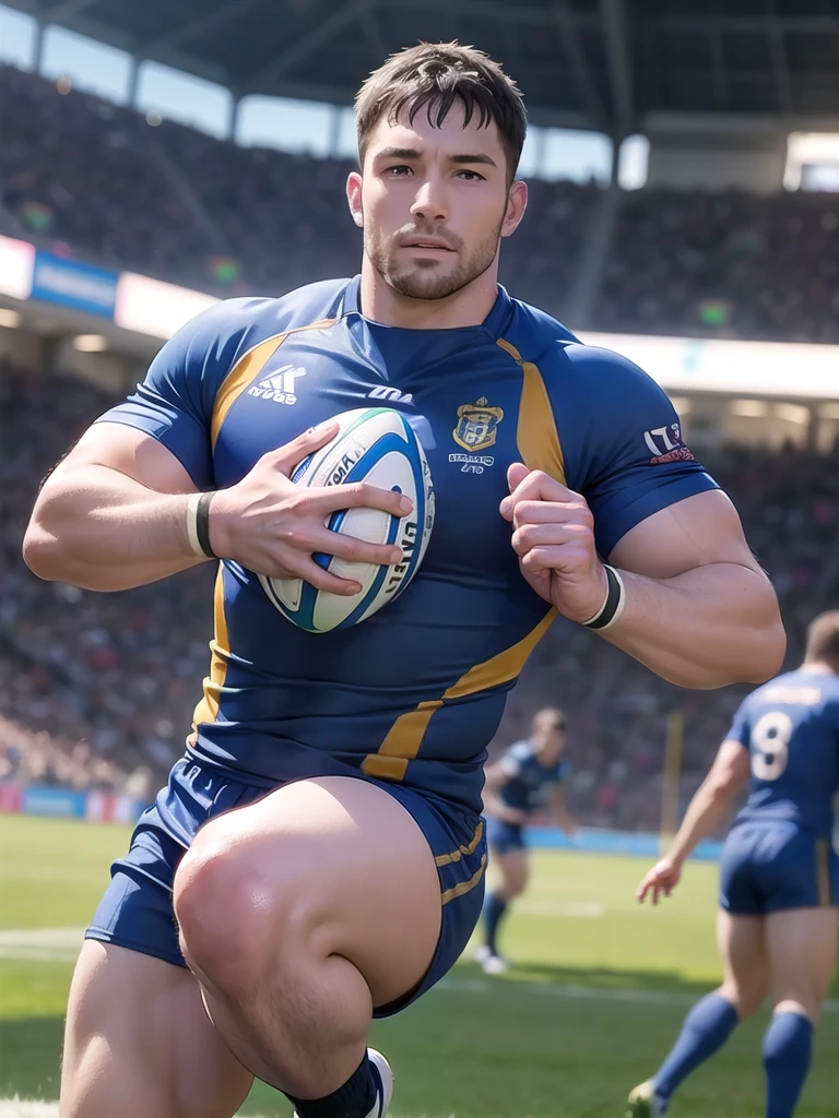 masterpiece,best quality,High resolution,absurd,Ray tracing,
1 muscle man,tall,short hair,Sexy and charming expression,blue eyes, Thick arms, Long legs,Big bulge,rugby jersey,rugby player,Rugby field,Super Fine,Clear focus,Extremely detailed description,professional,Very detailed,Perfect facial details,Perfect hand details