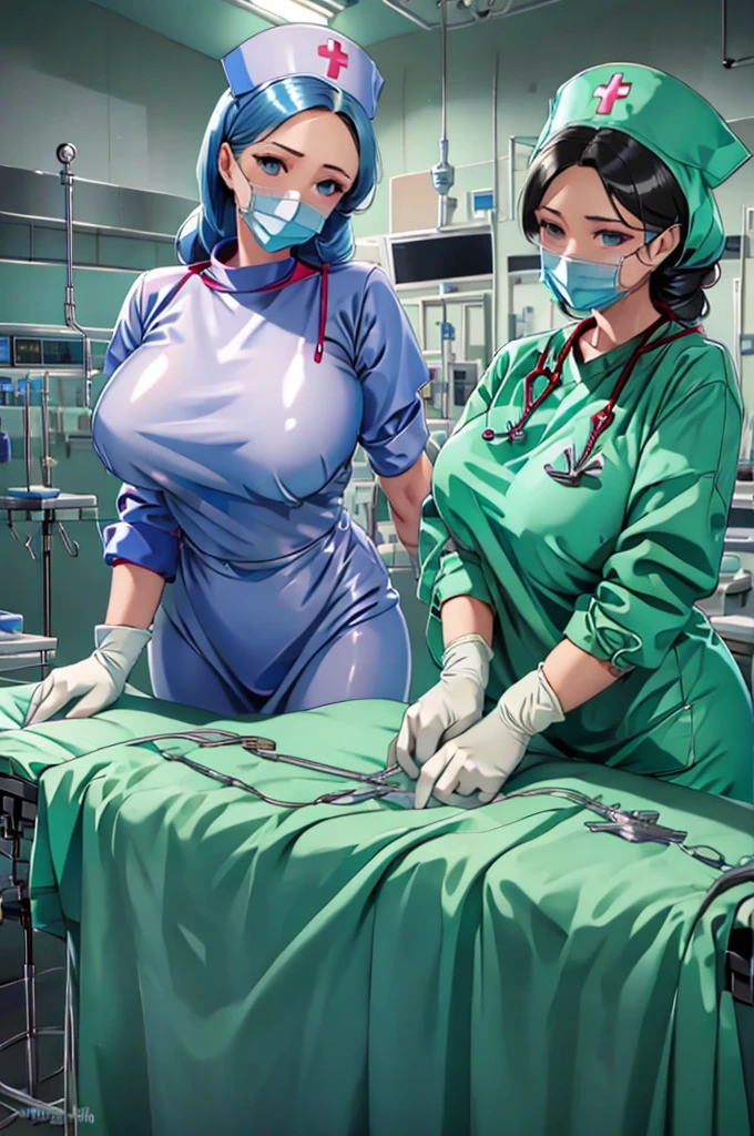 nurse uniform,hospital, latex nurse suit,nurses,busty,elbow gloves,labcoat,black hair woman,blue eyes , gigantic ,medical instruments,asian nurse,two nurses,speculum,examination room,oversize ,big ass ,strap on, lay on table ,legs spreaded,giving birth,gyno chair , dentist,Milf,latex,grey uniform,oversize breasts