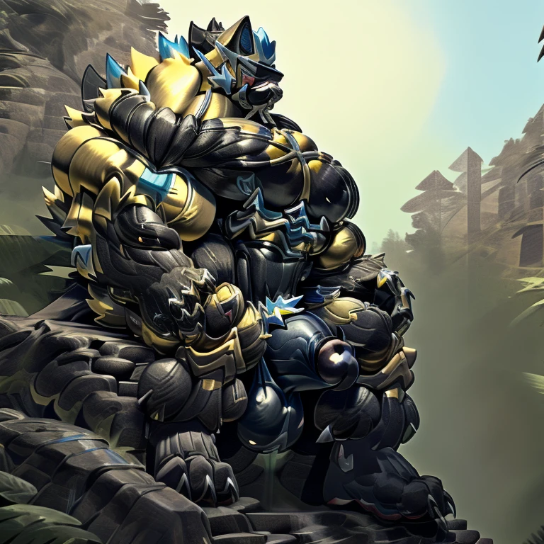 universe, (zeraora), (gigantic muscles), 8K, Masterpiece, highres,
GOLD COLOR visor, Detailed head, Detailed Body, full body, Detailed abs, wearing crNanosuit, big muscle (pecs, triceps, traps) unusually developed muscular body, body full of huge muscles. showing off muscles, pectorales enormes. Exaggeratedly huge muscles. Gigachad Muscular, gigantic muscles, Colossal giant NANOSUIT over a battlefield,
The claws are sharp,
Sharp teeth,
Spread wings, have big wings.
nj5furry, Animal paws, sitting on the throne, big penis (black color), long legs,