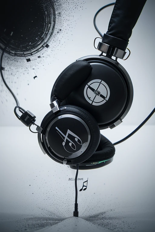 stylish illustration of headphones with music notes swirling around them
