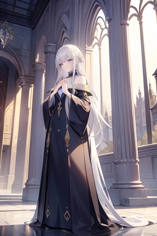 Woman, female priest,
BREAK
fantasy priest, saint's costume, black long dress,
BREAK
platinum hair, blue eyes, white skin, beautiful face, beautiful woman, standing portrait, full body figure, hands in front of chest as if praying, mysterious expression,
BREAK
medieval European temple, temple in background, sacred feeling, mythical,