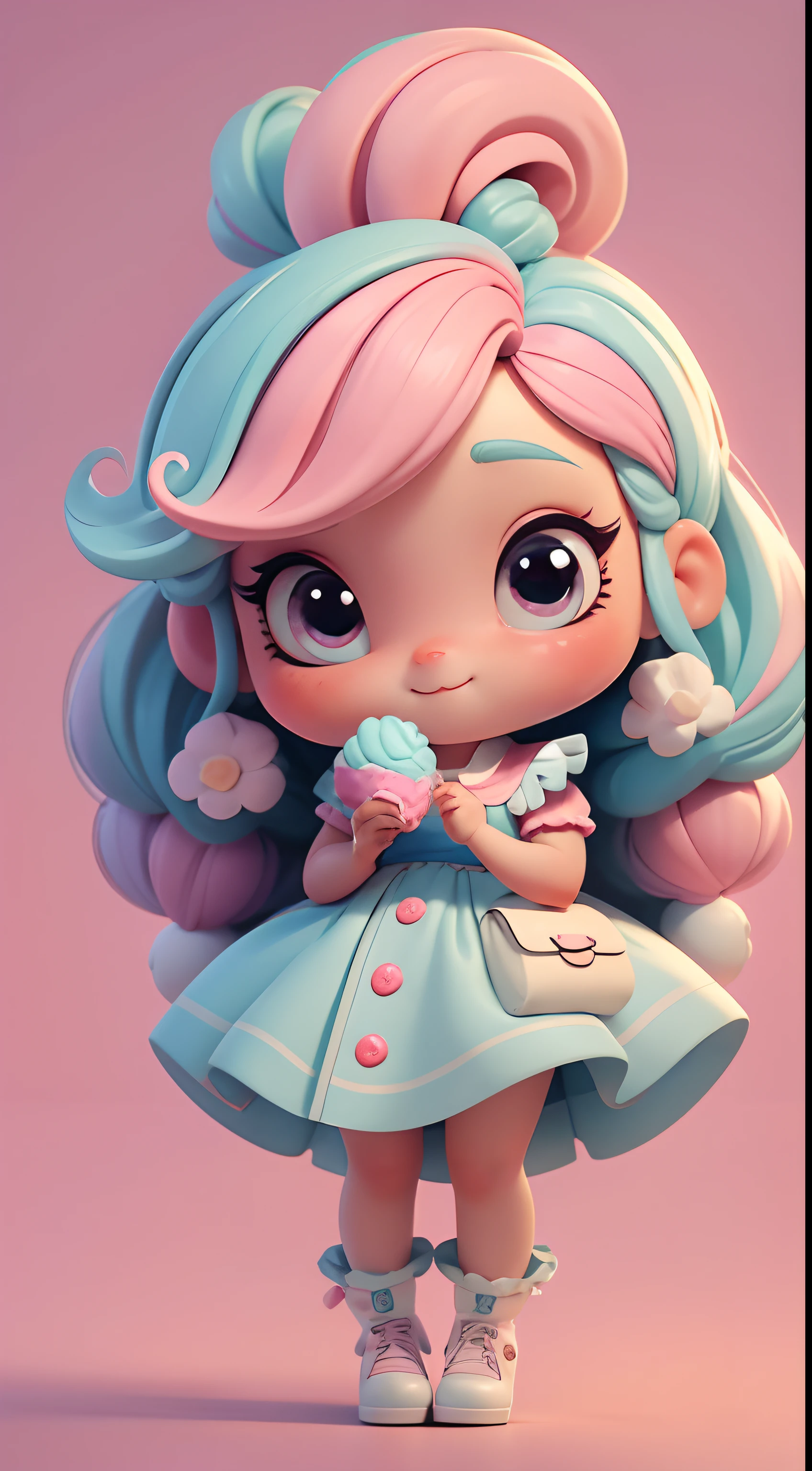 Create a series of cute baby chibi style dolls with a cute candyland chef theme, each with a lot of detail and in 8K resolution. All dolls must follow the same Candyland Candy wallpaper pattern and be complete in the picture., mostrando el (cuerpo entero, incluyendo las piernas: 1.5)

Candyland doll f: llamala marina. Must have small pastel hair. Tus ojos deben ser grandes y expresivos., with long eyelashes and rosy cheeks. Sonrisa blanca y delicada. Sophie debe vestirse con un traje colorido., Tonos pastel y detalles dulces. She should have a candy in her hands.. Certifique-se de adicionar detalhes nas ropa, como botones y bolsillos, beautiful shoe Make sure to add shadows, texturas y detalles en el cabello, ropa, dulces y barras de chocolate, to make them even more adorable and charming.