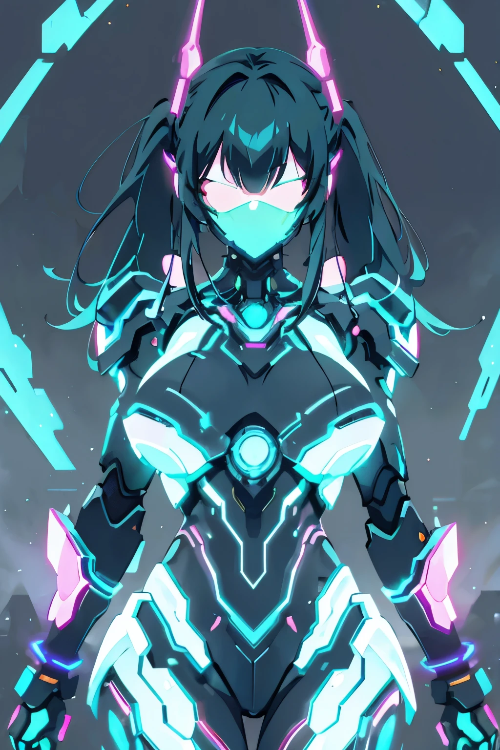 cyberpunk cyborg female, twin tails, glowing energy panels, highly detailed, intricate mechanical design, futuristic armor, neon lights, dynamic pose, epic cinematic lighting, volumetric fog, photorealistic, 8k, hyperdetailed