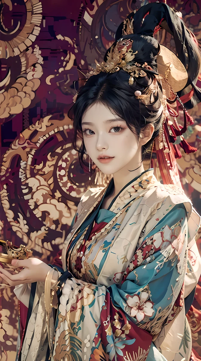 (((White clouds background))), (((High saturation))), ((surrounded by colors)))) Super detailed, beautiful and aesthetic, masterpiece, best quality, (Zentangle, Mandala, Trolls (Tanged), Aperture), (Fractal Art: 1.3), 1 Girl, Very detailed, Dynamic angle, Cowboy shooting, The most beautiful form of chaos, elegant, brutalist design, Vibrant colors, , Michael Mraz, Adrian Gurney, Petra Courtright, atmosphere, Ecstatic notes, Flowing notes visible