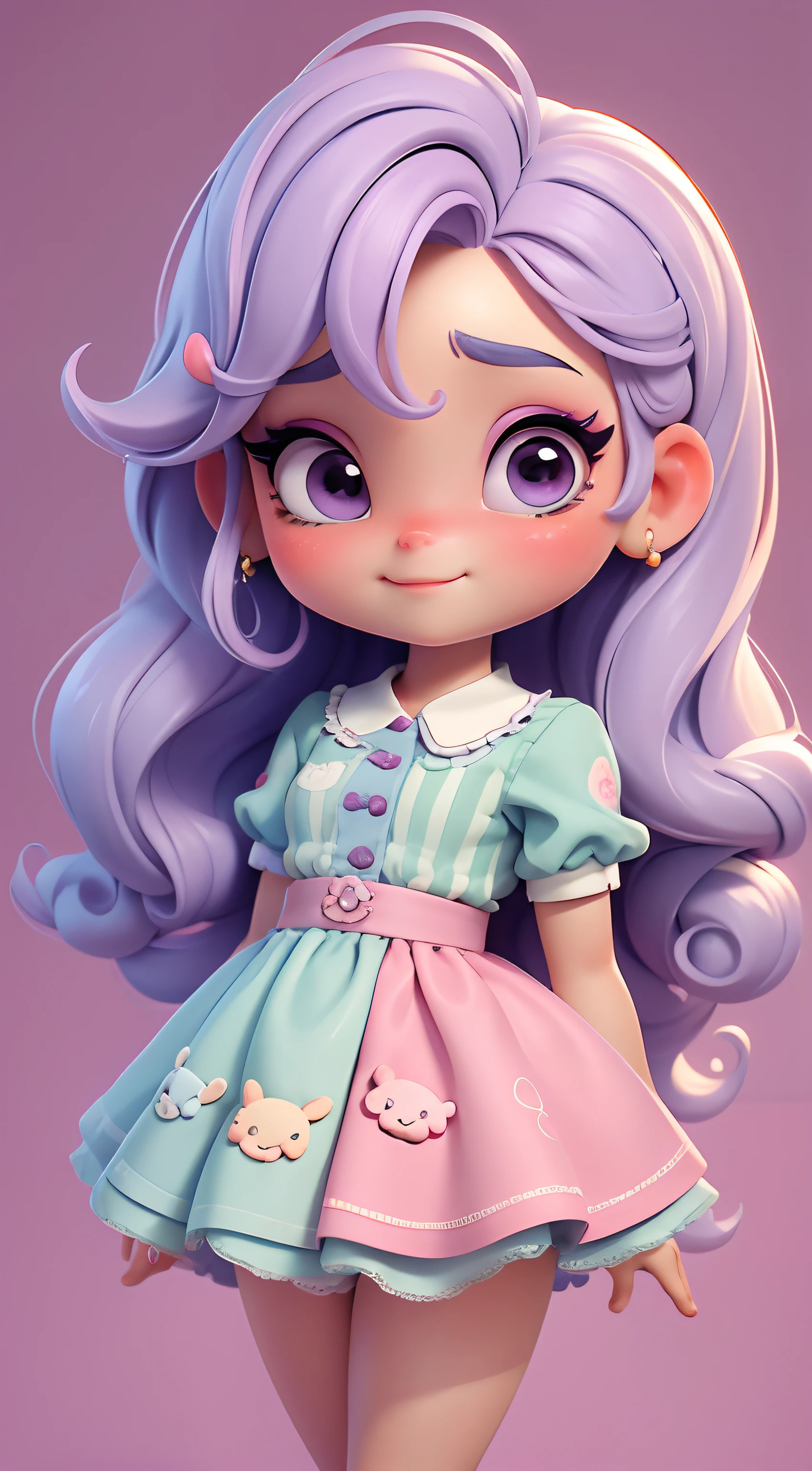 Create a series of cute chibi style themed dolls around cute cake chefs., Each one has many details and 8K resolution. All dolls must follow the same pastel wallpaper pattern.,E finalizar la imagen, Pubic area showing (corpo inteiroesbian, incluyendo piernas: 1.5) Muñeca Bolo F: llamala marina. She must have small rainbow colored hair.. Tus ojos deben ser grandes y expresivos., long eyelashes and rosy cheeks. Delicado sorriso blanco. Sophie debe usar ropa colorida, pastel hues, Tonos lilas y morados y detalles dulces.;. She should have a cake in her hand.. Make sure to add details to your clothes., como botones y bolsillos, Sapatos bonitos Certifique-se de agregar sombras, Textura y detalles del cabello., la ropa es, Bollo y barra de chocolate, Torne-os mais fofos e charmosos.