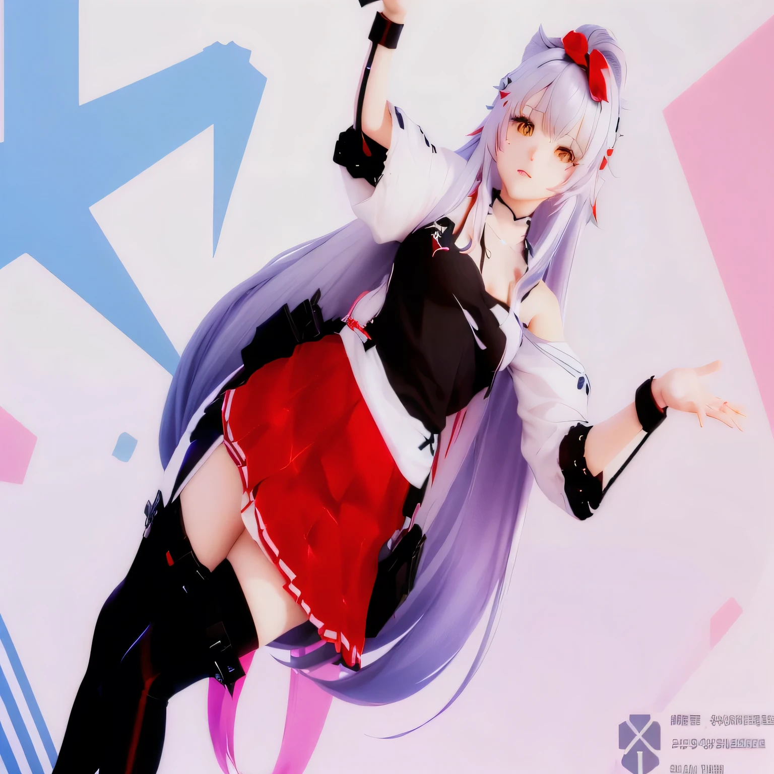 Anime girl with long white hair and a black top and a red skirt, Azur Lane Style, From the Azur Lane video game, render of a cute 3d anime girl, Anime Styled 3d, Azur Lane Characters, Kantai Collection Style, Anime Style. 8k, 3d anime girl, Best Anime 4K Konachan Wallpaper